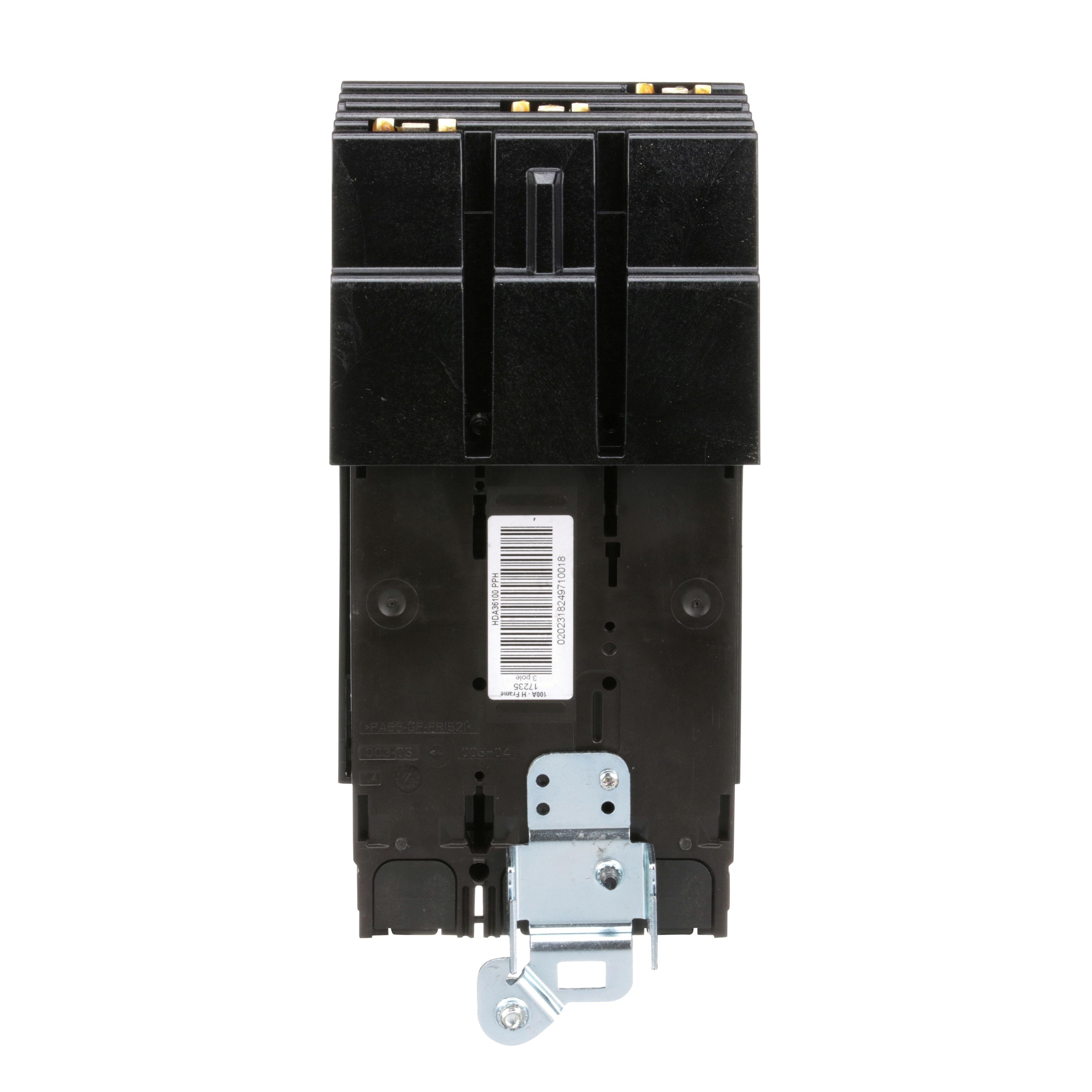 Picture of HDA36100 - Circuit breaker, PowerPacT H, 100A, 3 pole, 600VAC, 14kA, I-Line, thermal magnetic, 80%, ABC