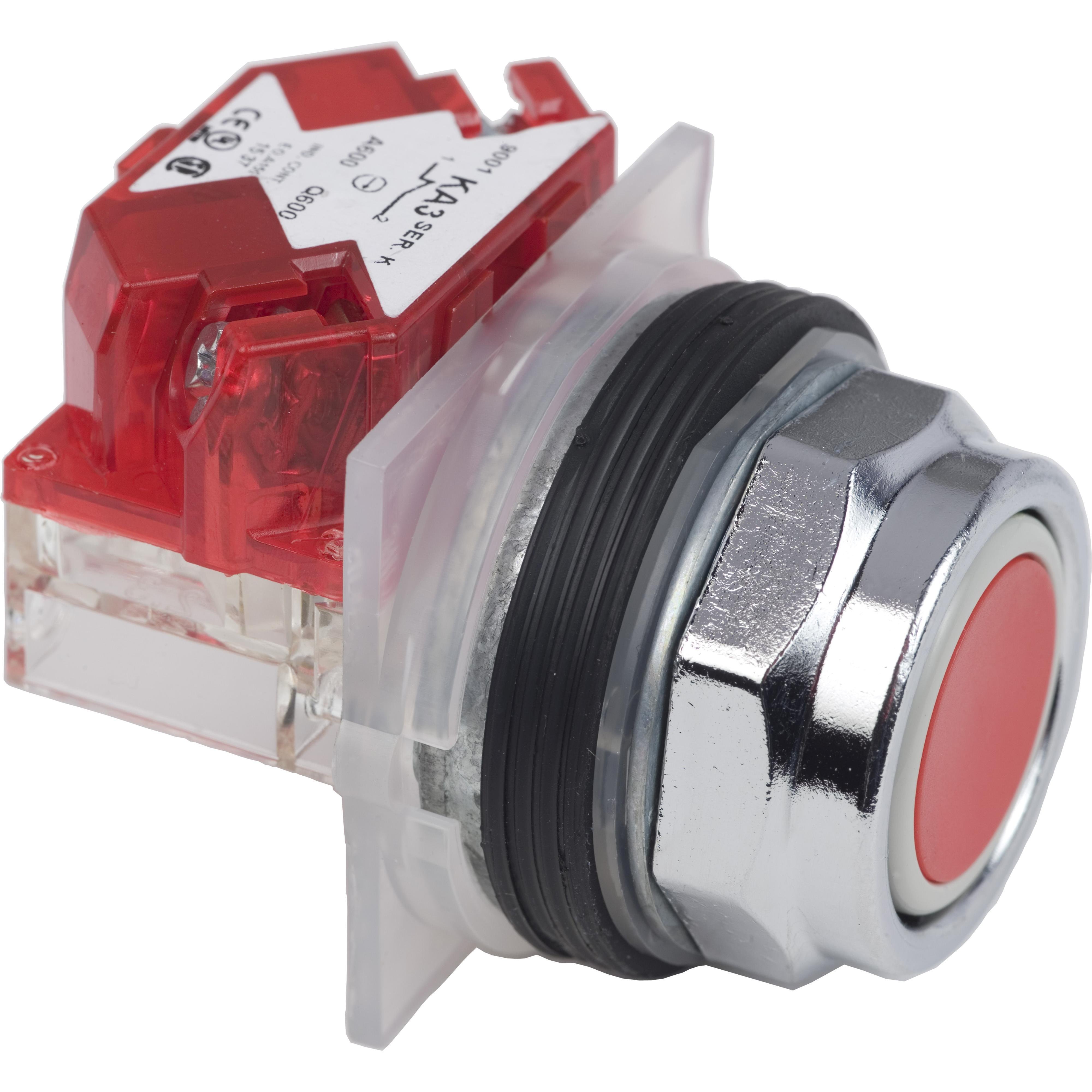 Picture of 9001KR1RH6 - Push button, Harmony 9001K, metal, flush, red, 30mm, spring return, 1NC