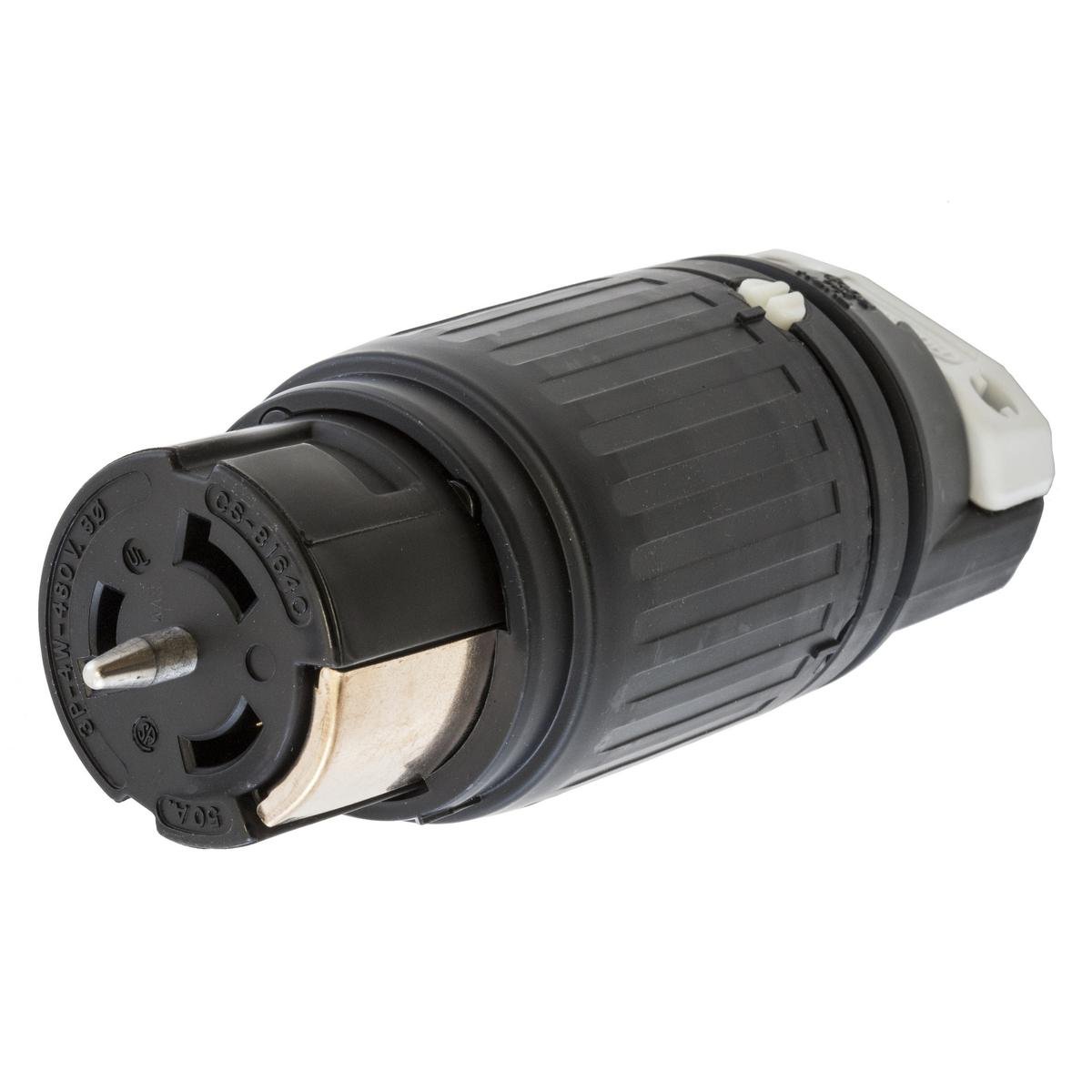 CS8164C - Locking Devices, Twist-Lock®, Industrial, Female Connector Body, 50A 3-Phase Delta 480V AC, 3-Pole 4-Wire Grounding, Non-NEMA, Screw Terminal, Black and White
