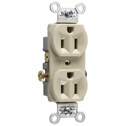CR15-I - 15A 125V Commercial Spec-Grade Duplex Receptacle, Side Wire, Ivory