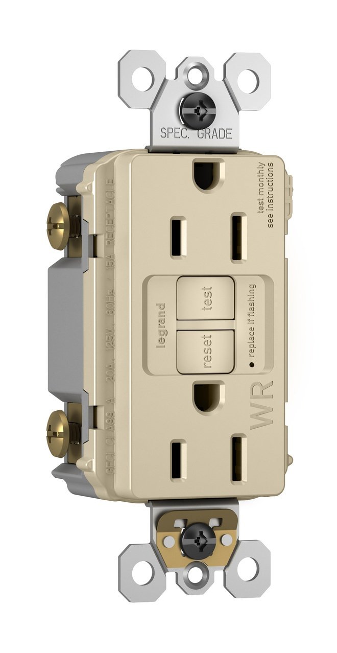 Picture of 1597-TRWRLA - radiant® Tamper-Resistant Weather-Resistant 15A Duplex Self-Test GFCI Receptacles with SafeLock® Protection, Light Almond