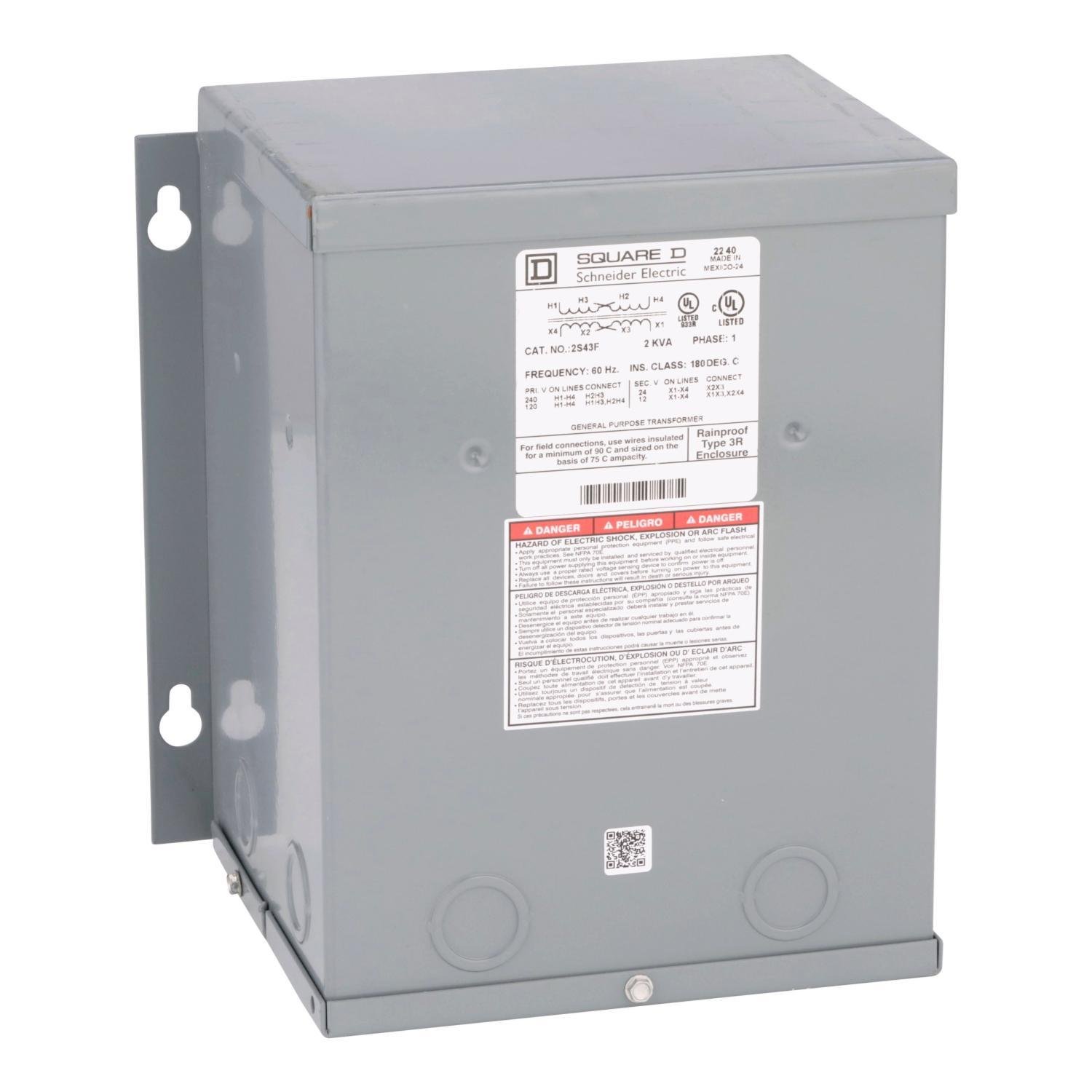 Picture of 2S43F - Transformer, buck boost, encapsulated, 2kVA, 1 phase, 120x240V primary, 12/24V secondary, NEMA 3R, 115C rise