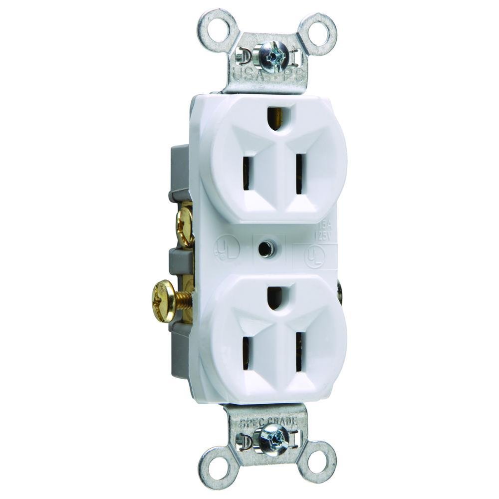 CR15-W - 15A 125V Commercial Spec-Grade Duplex Receptacle, Side Wire, White