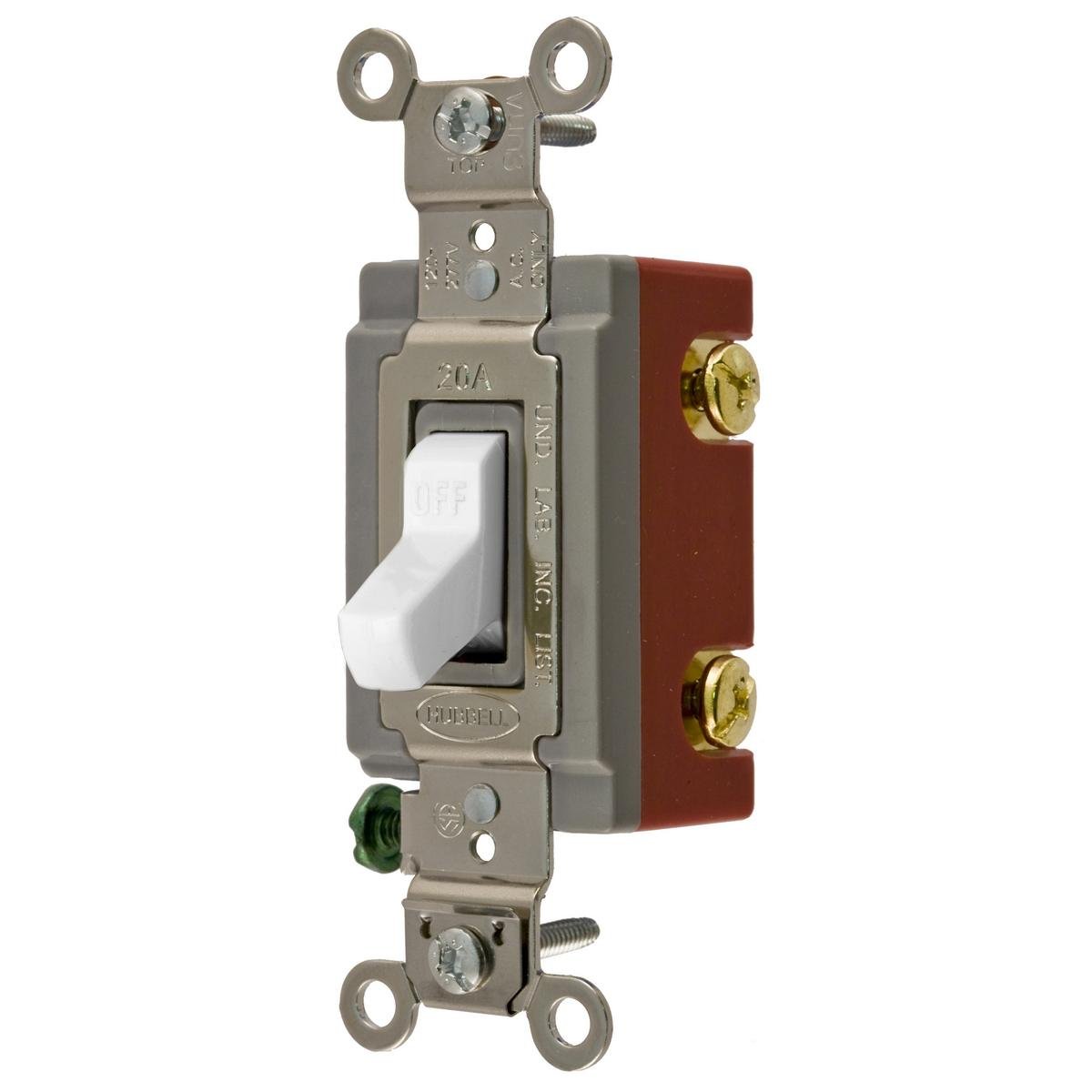 HBL1221W - Switches and Lighting Controls, Extra Heavy Duty Industrial Grade, Toggle Switches, General Purpose AC, Single Pole, 20A 120/277V AC, Back and Side Wired, White Toggle