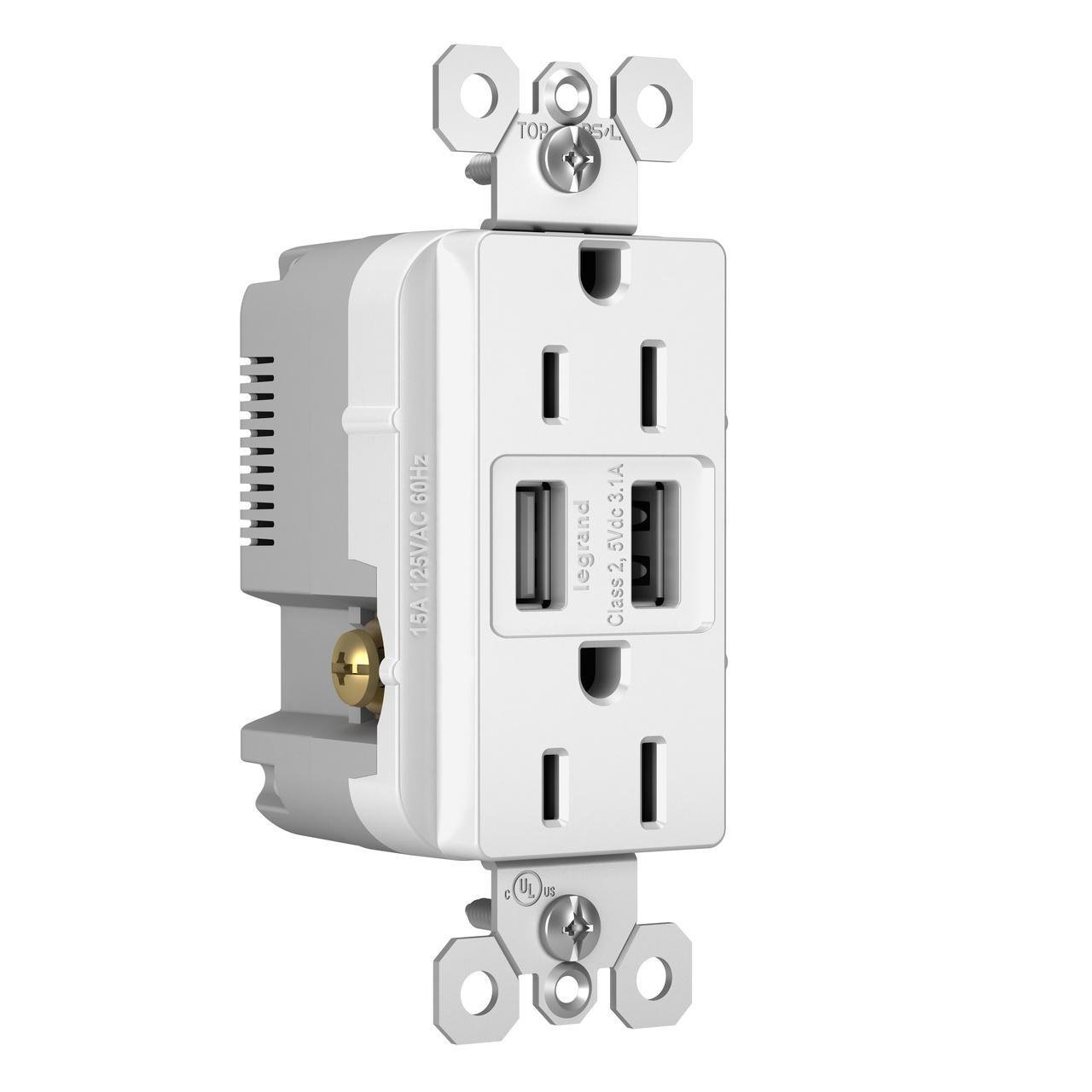 Picture of TM826USBW - radiant® 15A Tamper-Resistant USB Outlet, White