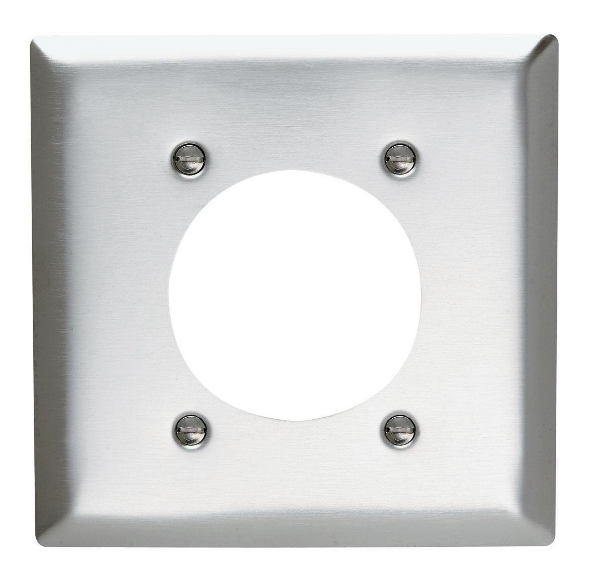 SS703 - 2-Gang 302/304 Stainless Steel Wall Plate, Power Outlet Receptacle 2.1563-in Diameter Opening