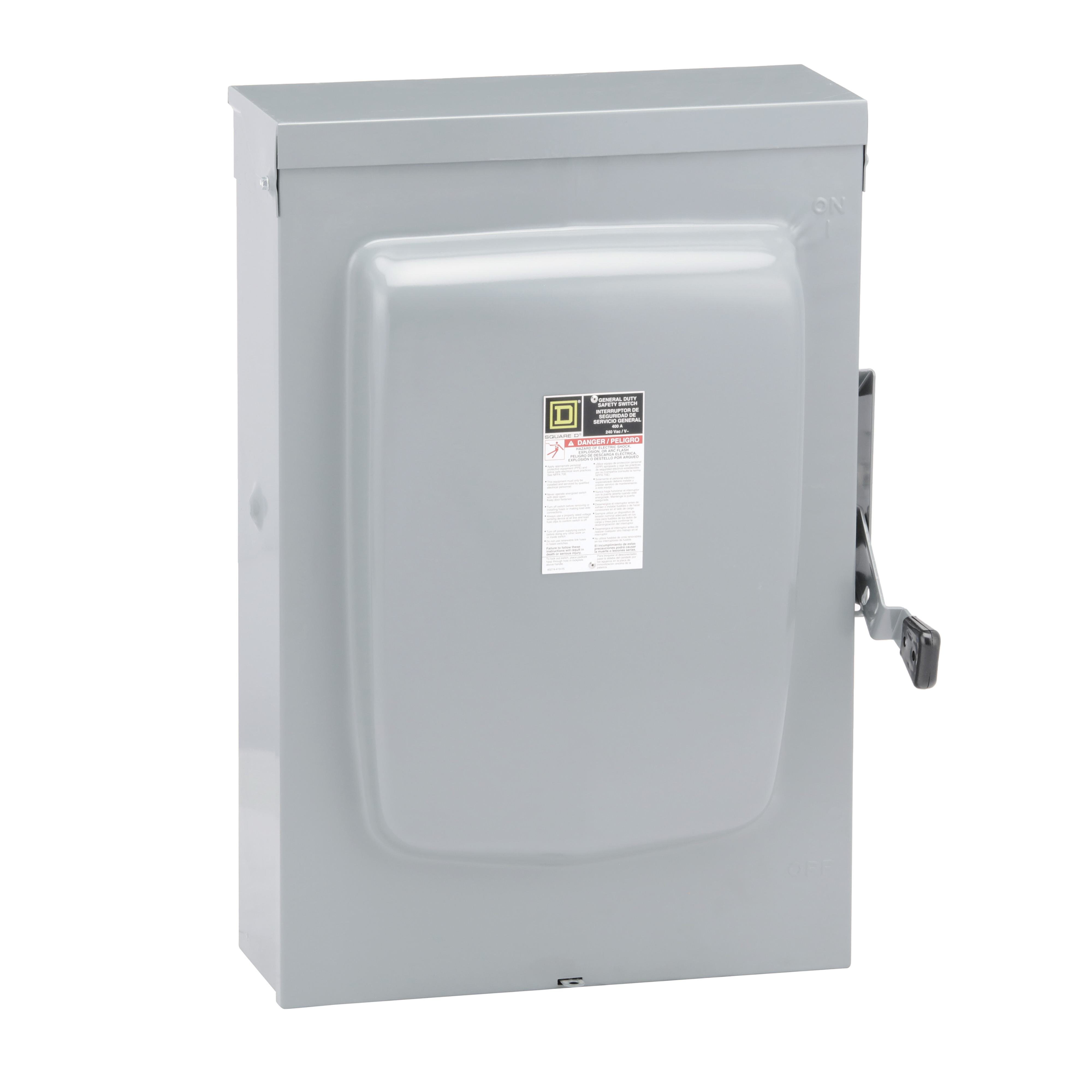 D225NR - Safety switch, general duty, fusible, 400A, 2 pole, 240VAC, NEMA 3R, neutral factory installed