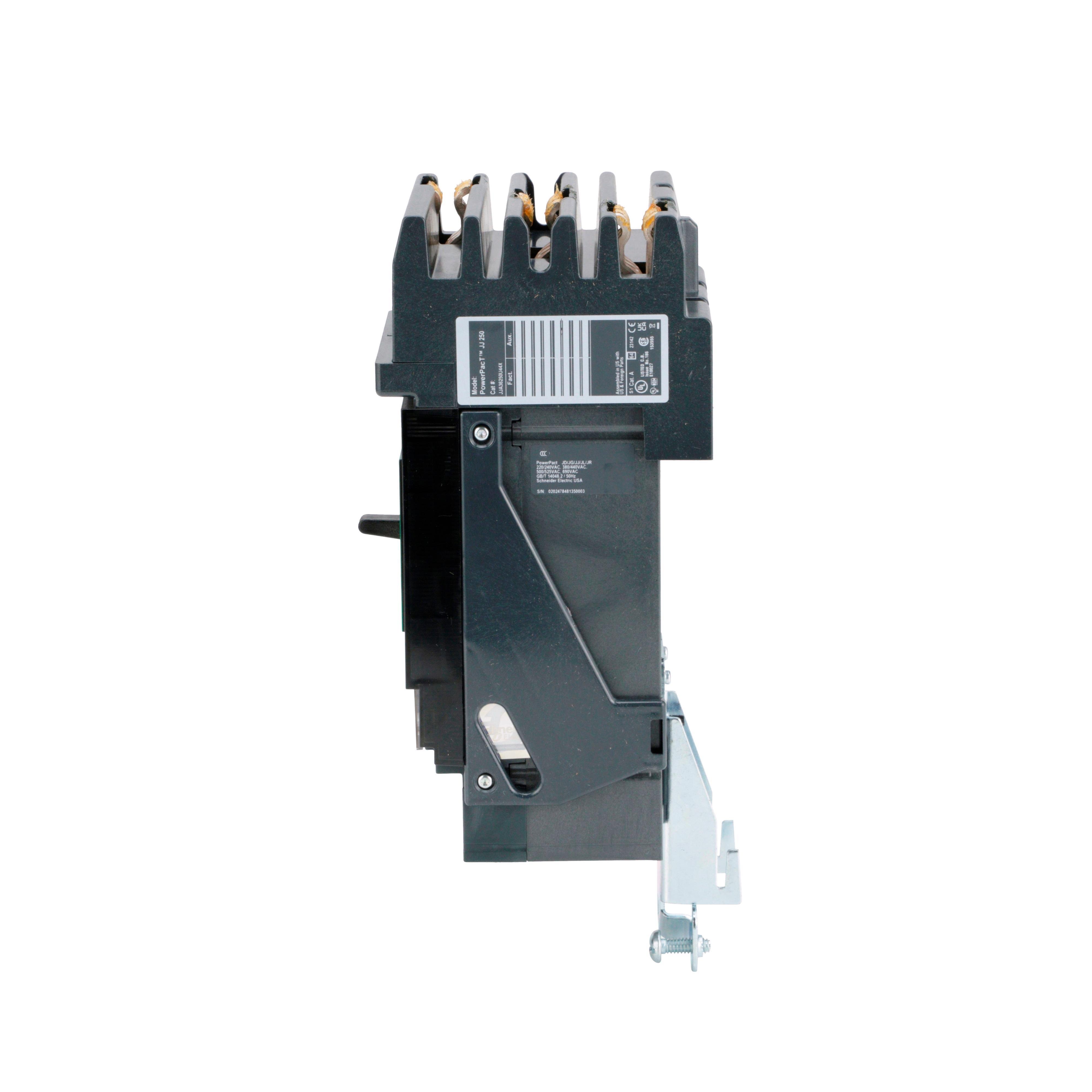 Picture of JJA36250U44X - Circuit breaker, PowerPacT J, 250A, 3 pole, 600VAC, 25kA, I-Line, Micrologic 6.2A, 80%, ABC