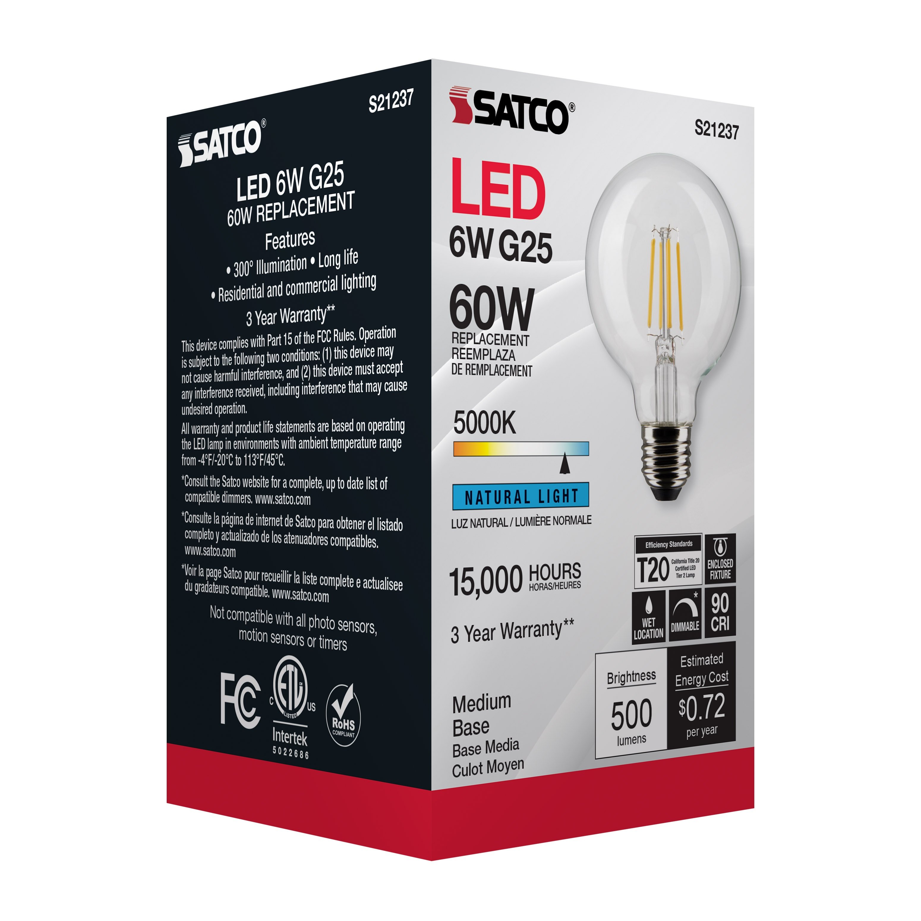 Picture of S21237 - 6 Watt G25 LED - Clear - Medium base - 90 CRI - 5000K - 120 Volt