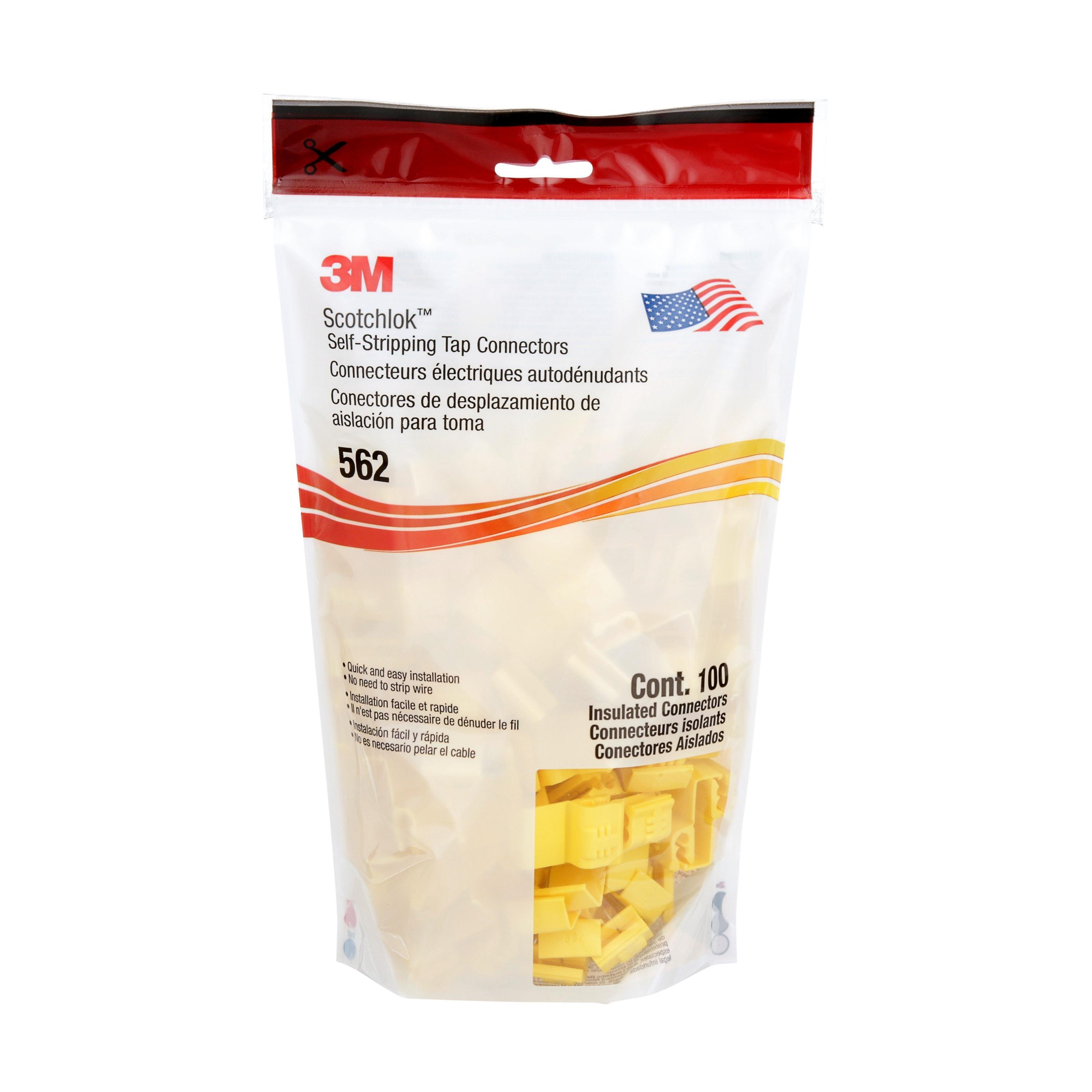 Picture of 562-POUCH - 3M Scotchlok Electrical IDC 562-BOX, Double Run or Tap, Flame Retardant, Yellow, 12 AWG (solid/stranded), 10 AWG (stranded), 100 per carton, 1000 per case