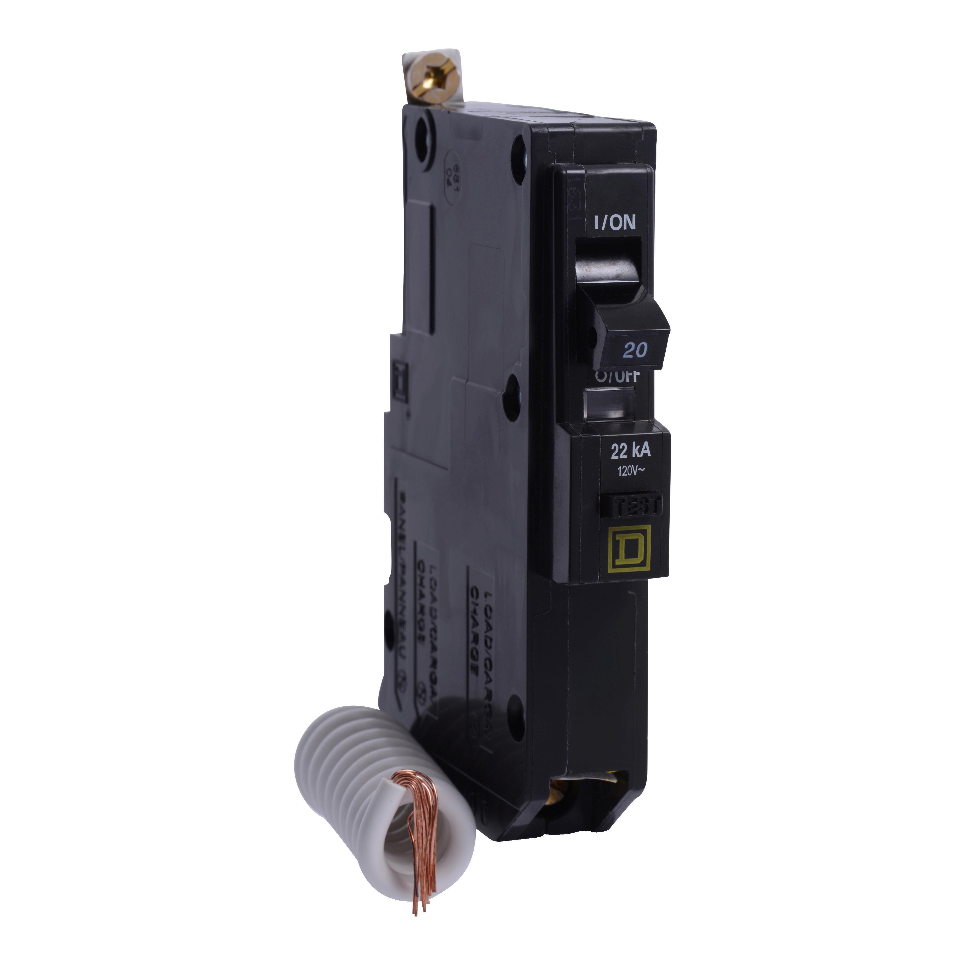 QOB120VHEPD - Mini circuit breaker, QO, 20A, 1 pole, 120VAC, 22kA, bolt on, 30mA grd fault B [TAA]