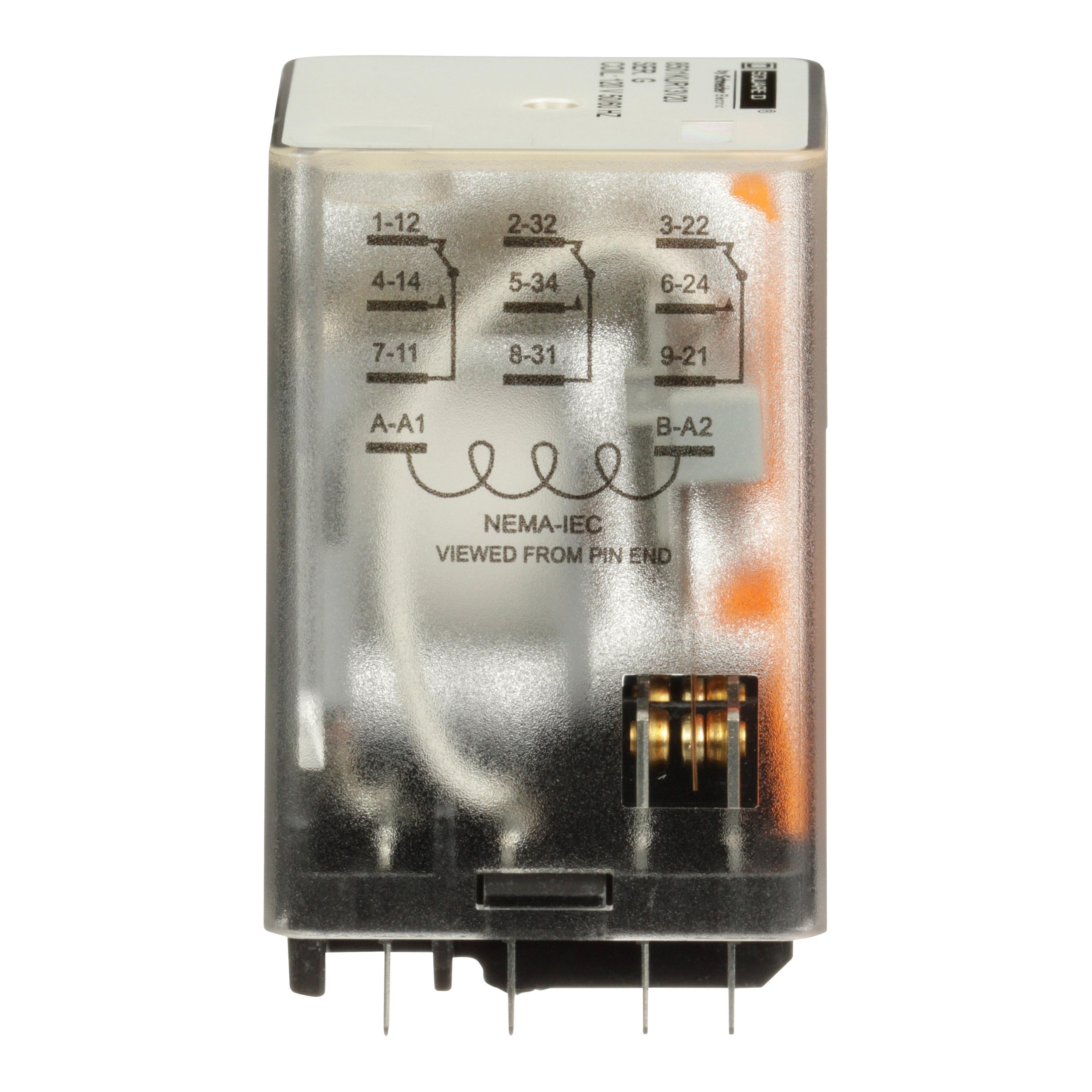 Picture of 8501KUR13V20 - Relay, Harmony 8501K, 3PDT, 11 blades, coil, 10A resistive at 120V AC, 0.5 HP at 240V AC, 120V AC, 3NO + 3NC