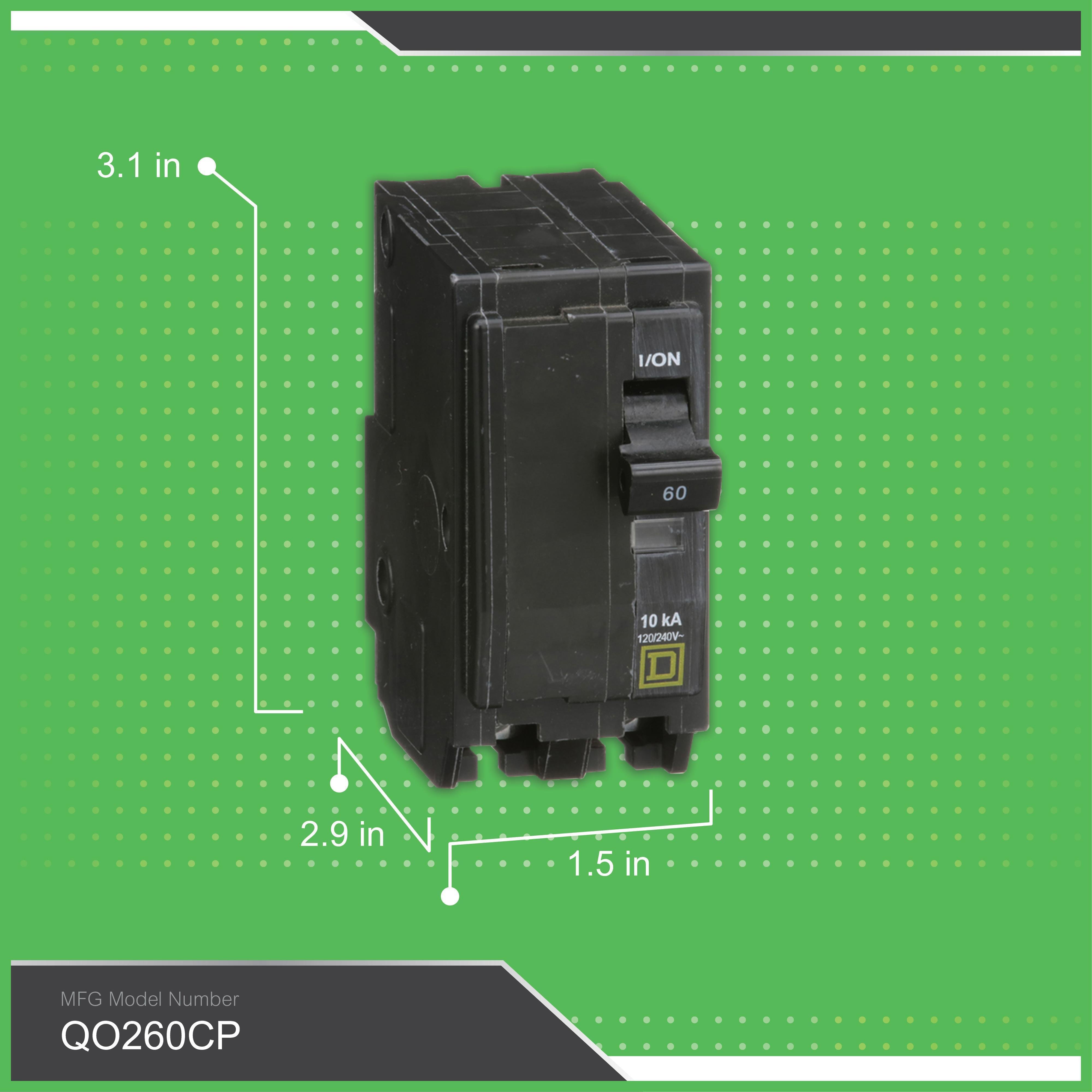 Picture of QO260 - Mini circuit breaker, QO, 60A, 2 pole, 120/240VAC, 10kA, plug in