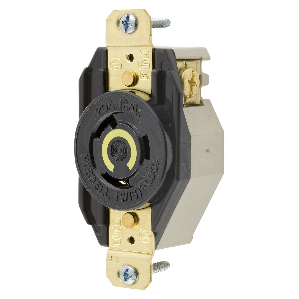 Picture of HBL2310 - Locking Devices, Twist-Lock®, Industrial, Flush Receptacle, 20A 125V, 2-Pole 3-Wire Grounding, L5-20R, Screw Terminal, Black