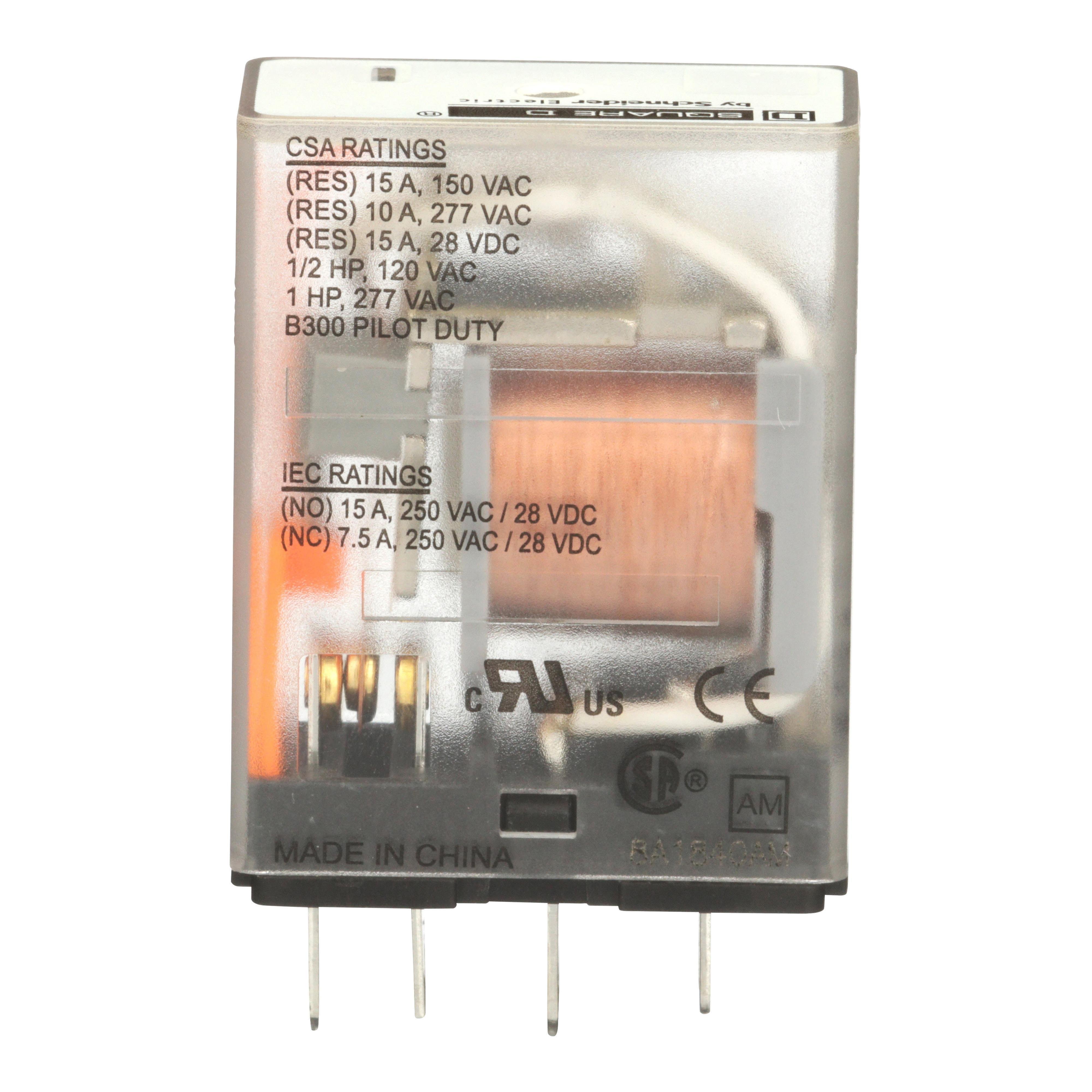 Picture of 8501RSD41V53 - Miniature Relay, Harmony 8501R, SPDT, 5 blades, coil, 1HP at 277V AC, 15A resistive at 120V AC, 24V DC, 1NO+ 1NC