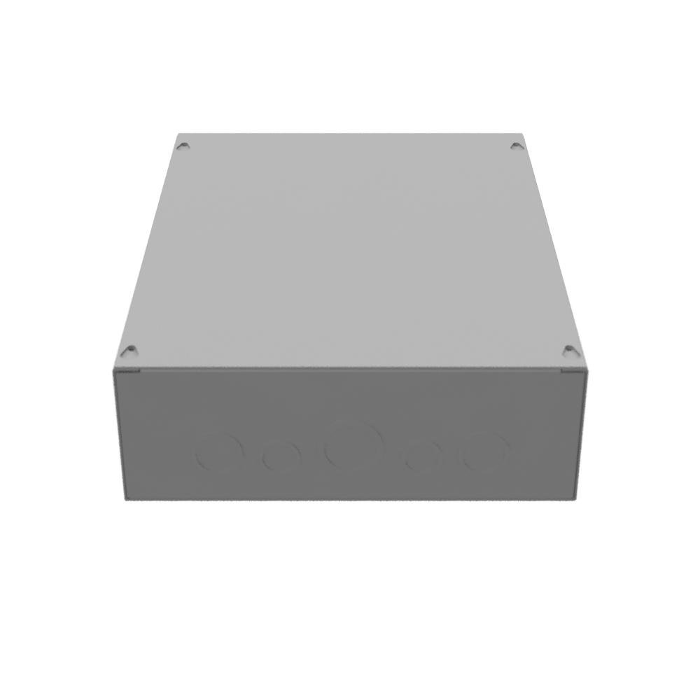 Picture of 12164-SC1 - 16x4X12 Screw Cover Type 1 UL Listed Steel Knockouts ANSI 61 Gray Cover With Teardrop Slots Mounting Holes In Back