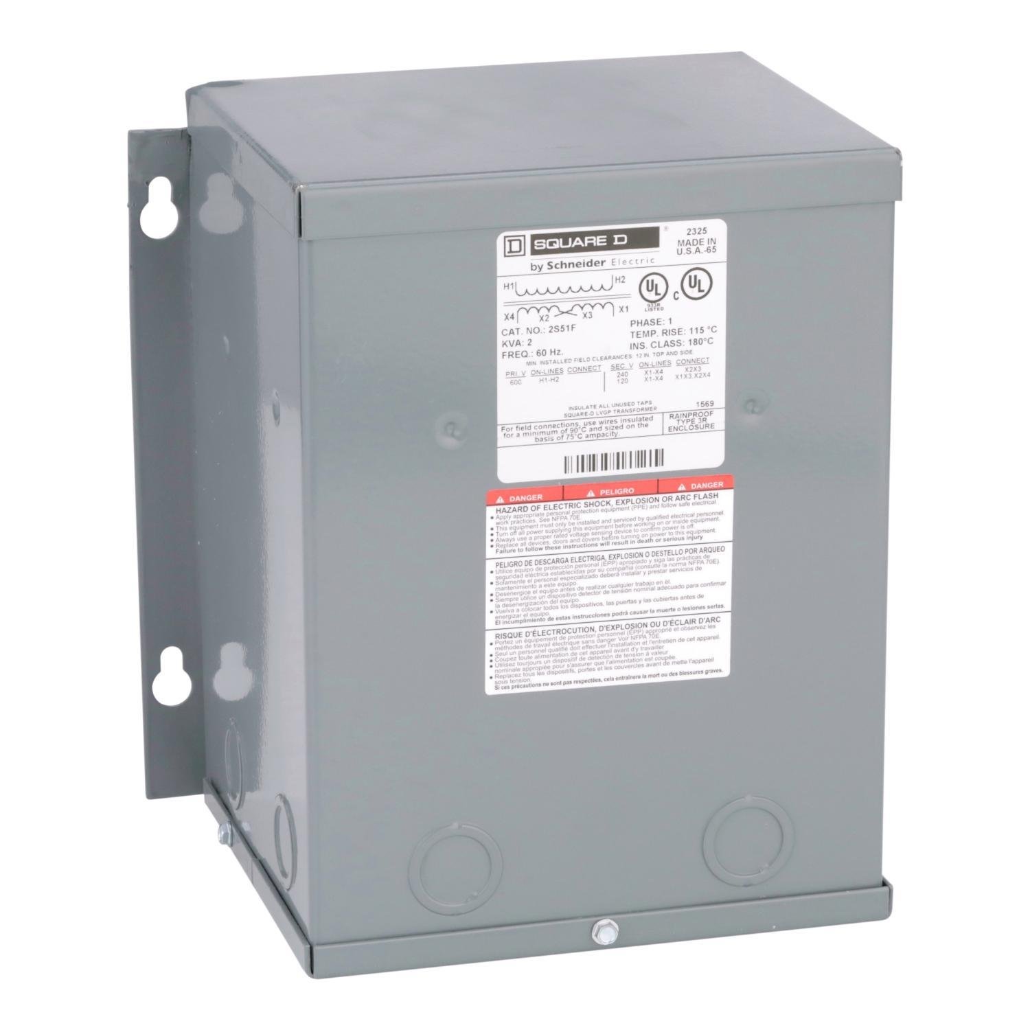 Picture of 2S51F - Transformer, dry type, encapsulated, 2kVA, 1 phase, 600V primary, 120/240V secondary, 9A, 115C rise [TAA]
