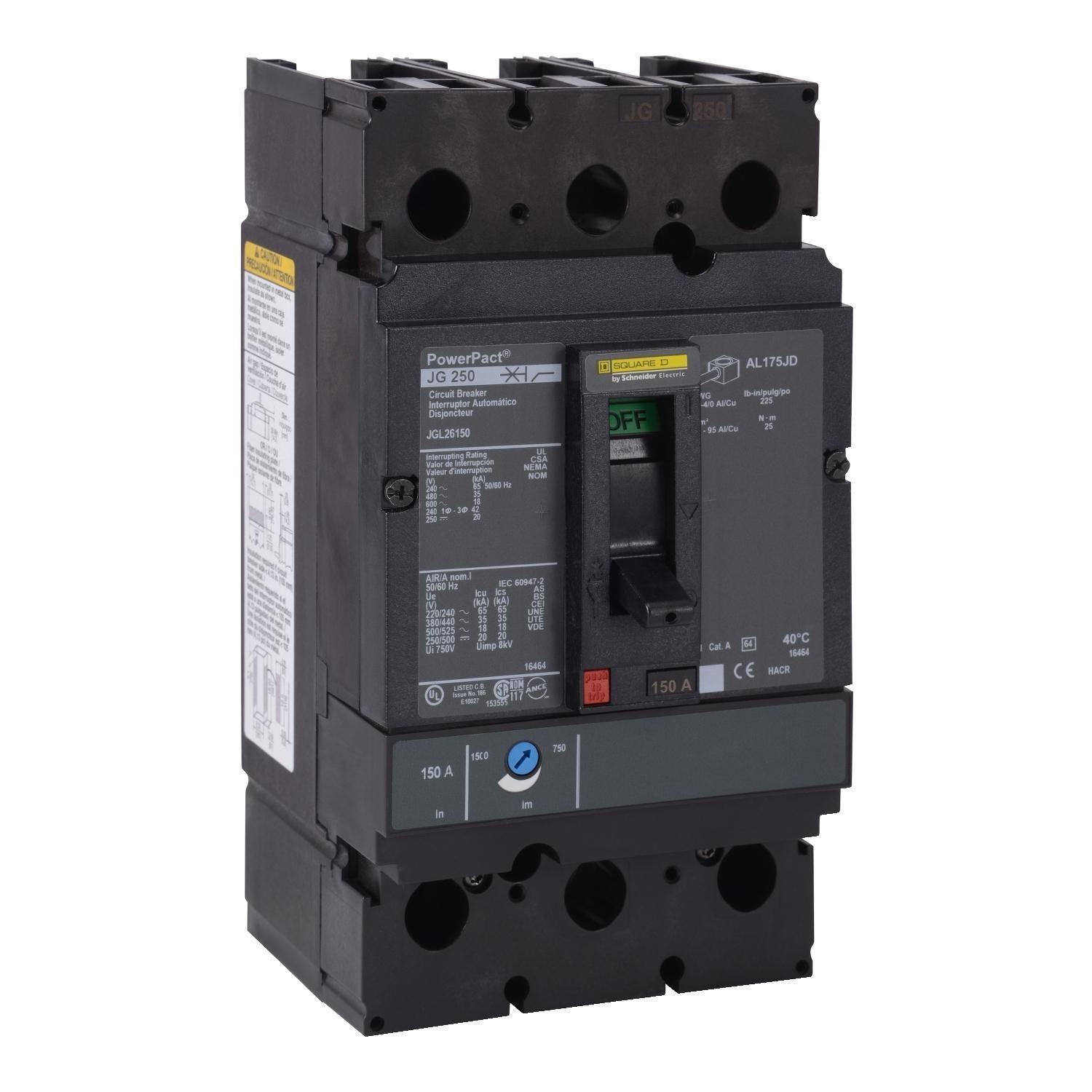 JGL26200 - Circuit breaker, PowerPacT J, 200A, 2 pole, 600VAC, 18kA, lugs, thermal magnetic, 80%