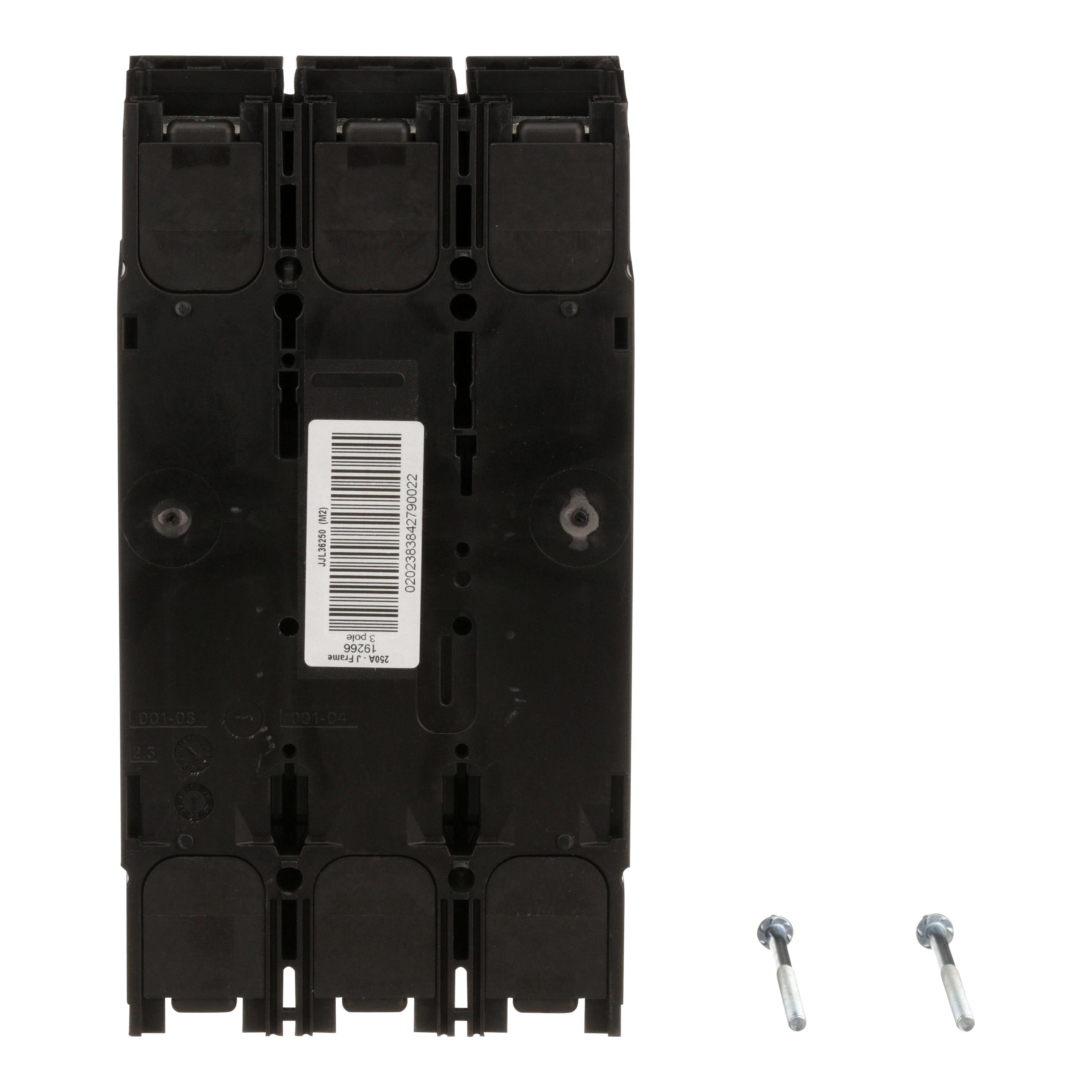 Picture of JJL36250 - Circuit breaker, PowerPacT J, 250A, 3 pole, 600VAC, 25kA, lugs, thermal magnetic, 80%