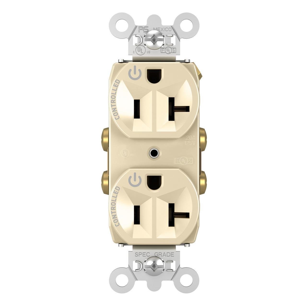 5362CD-I - 20A 125V Dual-Controlled Plug Load Duplex Receptacle, Ivory