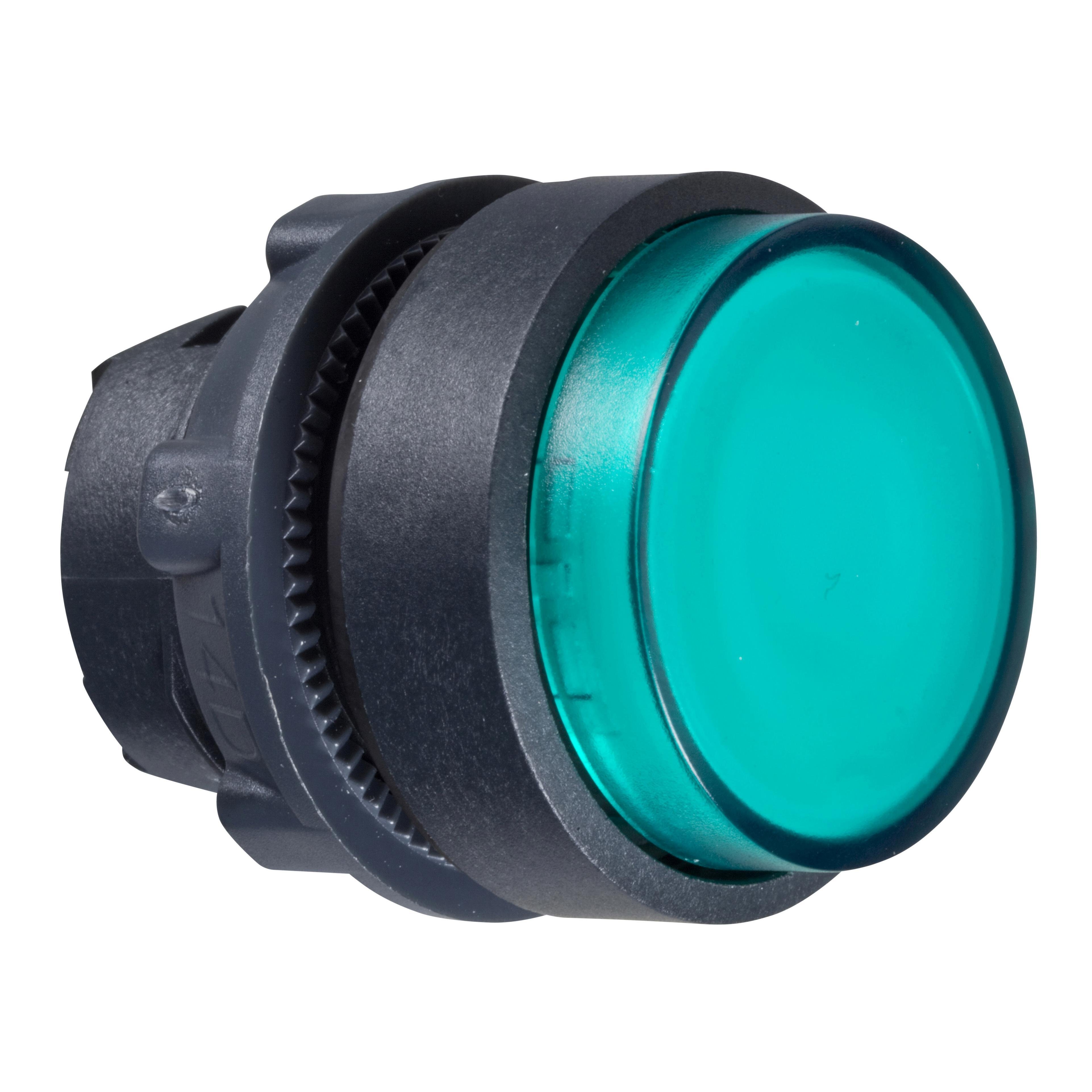 ZB5AW133 - Head for illuminated push button, Harmony XB5, green projecting, 22mm, universal LED, spring return, unmarked