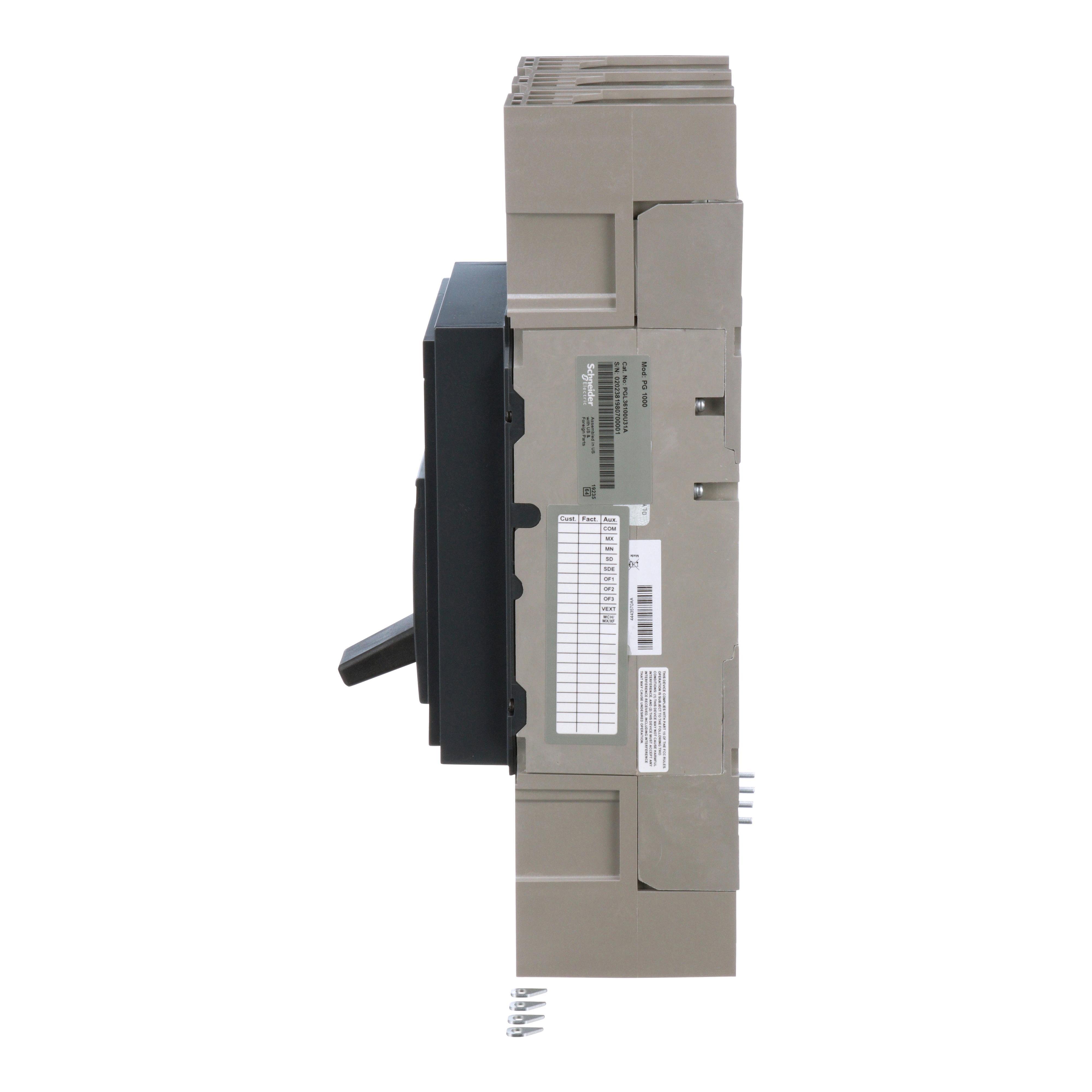Picture of PGL36100U31A - Circuit breaker, PowerPacT P, 1000A, 3 pole, 600VAC, 18kA, lugs, Micrologic 3.0, 80%