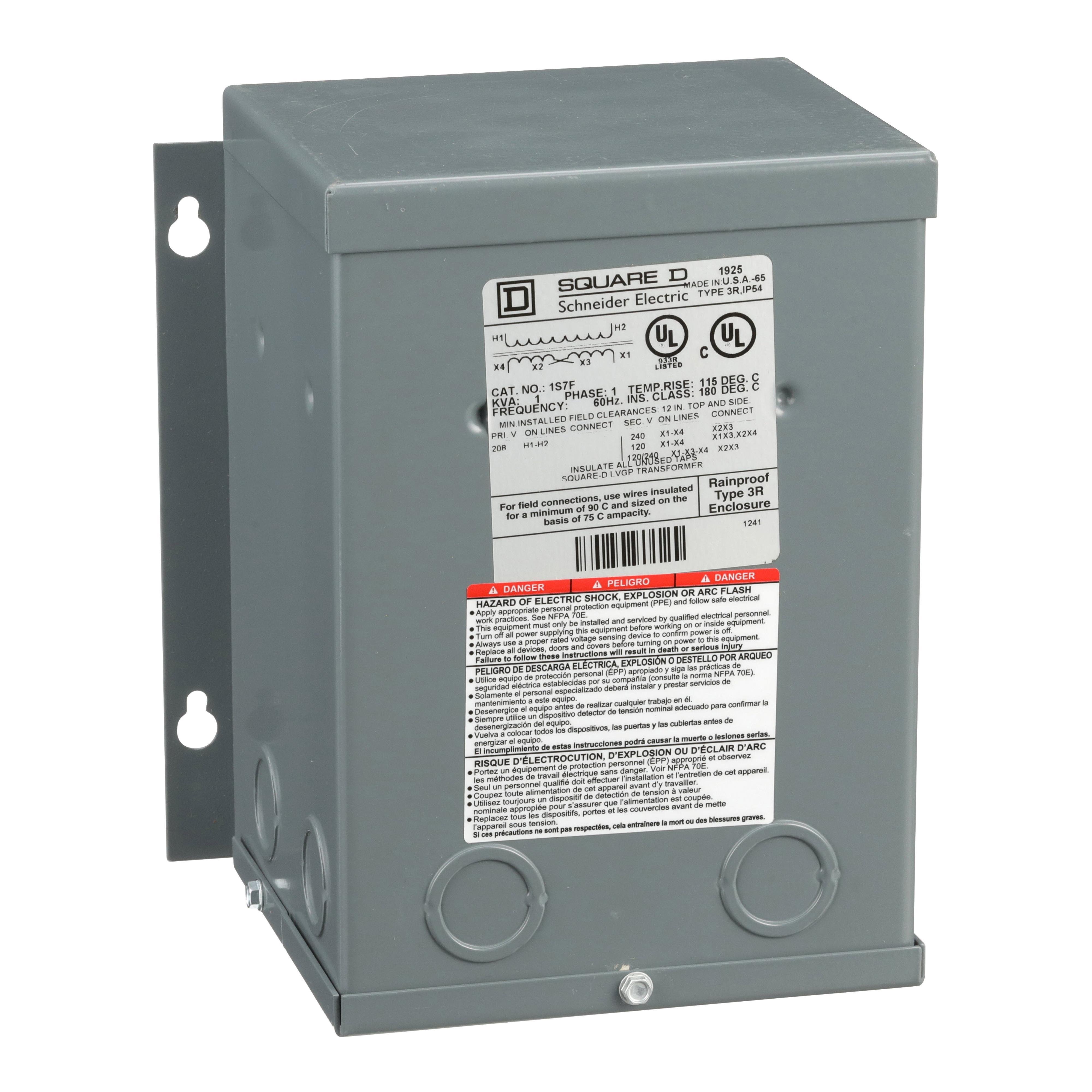 1S7F - Transformer, dry type, encapsulated, 1kVA, 1 phase, 208V primary, 120/240V secondary, 7A, 115C rise [TAA]