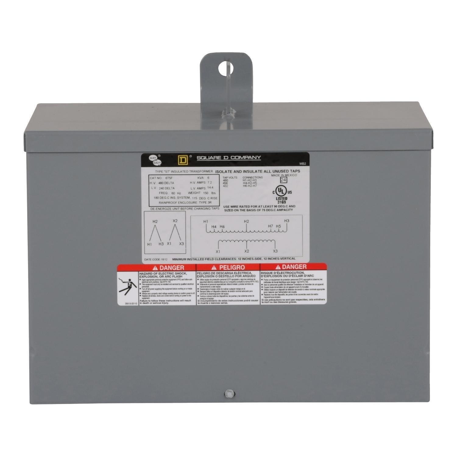 6T5F - Transformer, dry type, encapsulated, 6kVA, 3 phase, 480V primary, 240V secondary, 12C, 115C rise [TAA]