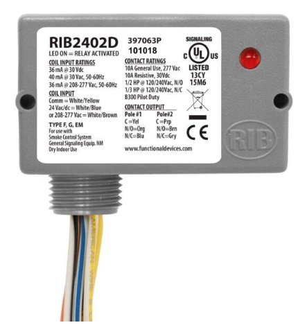 RIB2402D - Enclosed Relay 10Amp DPDT 24VAC/DC/208-277VAC