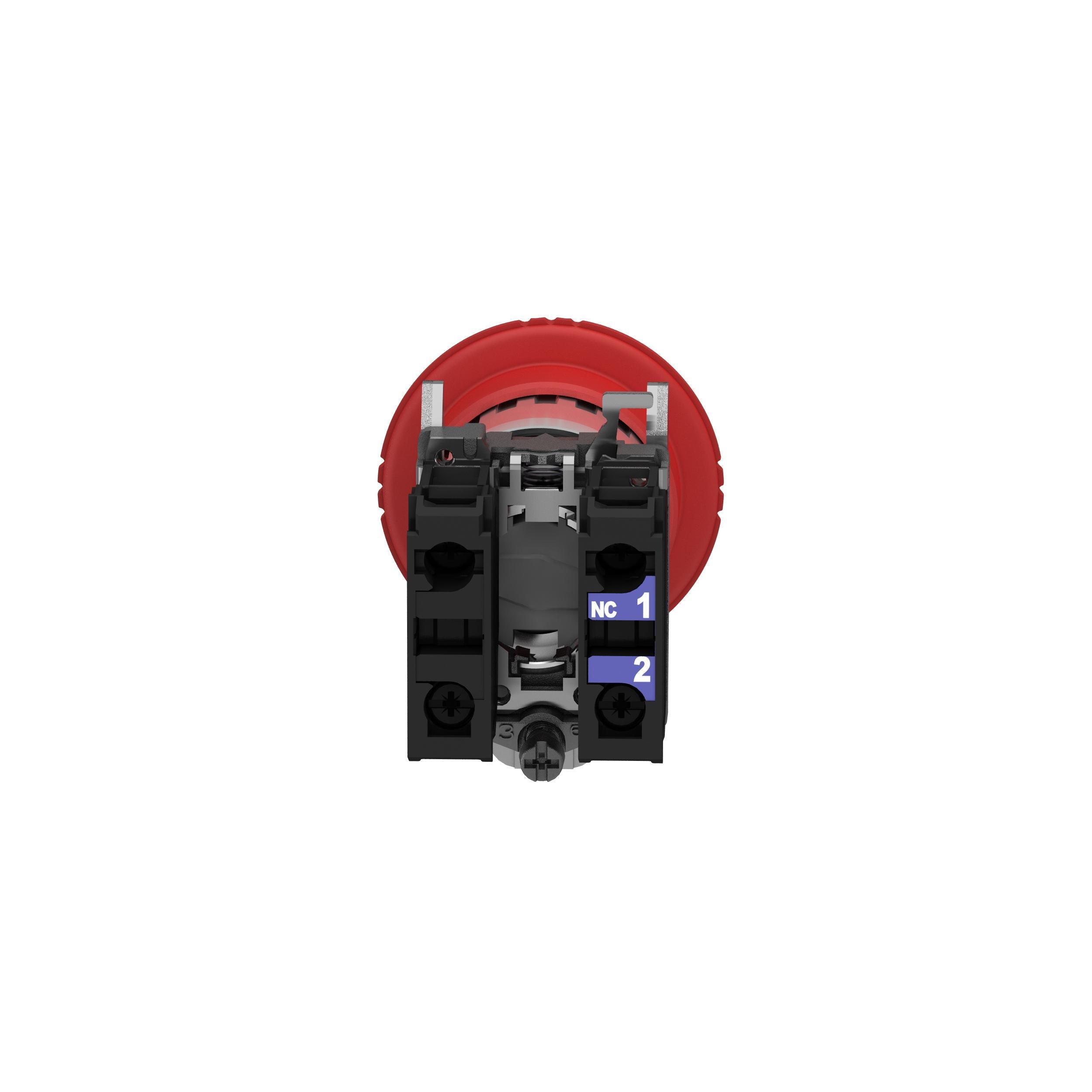 Picture of XB4BS8444 - Emergency stop push button, Harmony XB4, metal, red mushroom, 40mm, 22mm, trigger latching turn to release, 2NC