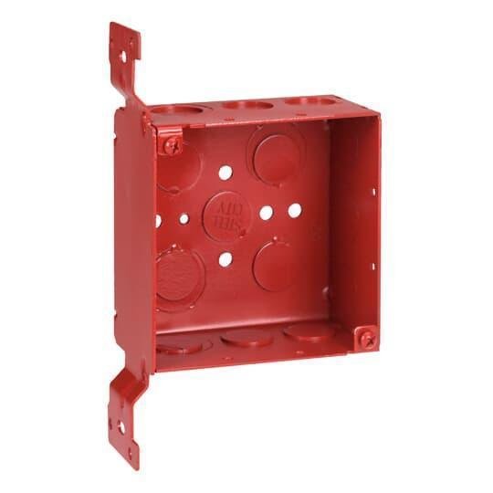 52171-CV-1234RD - 4" Square 2-1/8" Box With Cover Bracket Outlet Box Red
