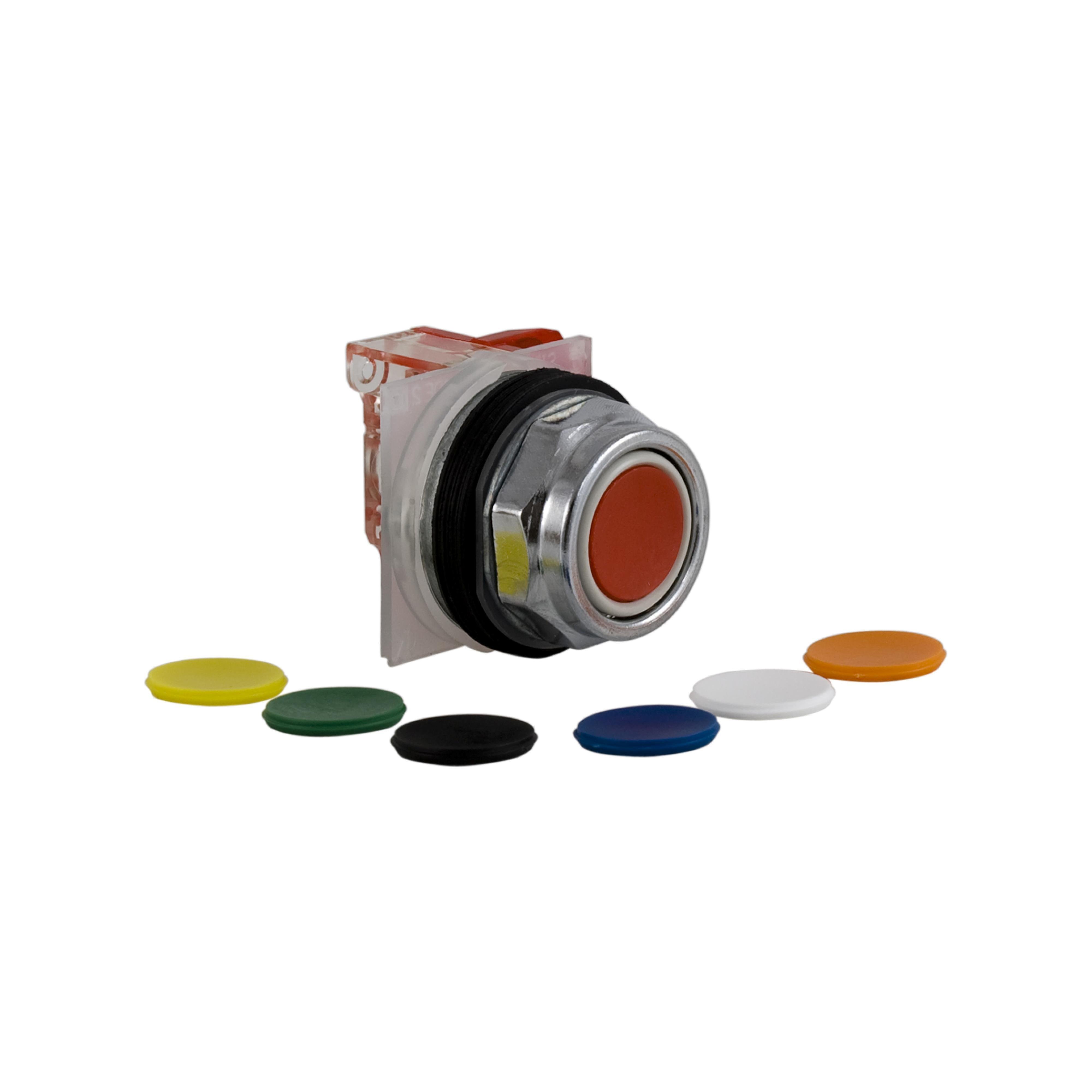 9001KR1UH6 - Push-button, Harmony 9001K, metal, flush, 7 colours choice, 30mm, spring return, 1 NC