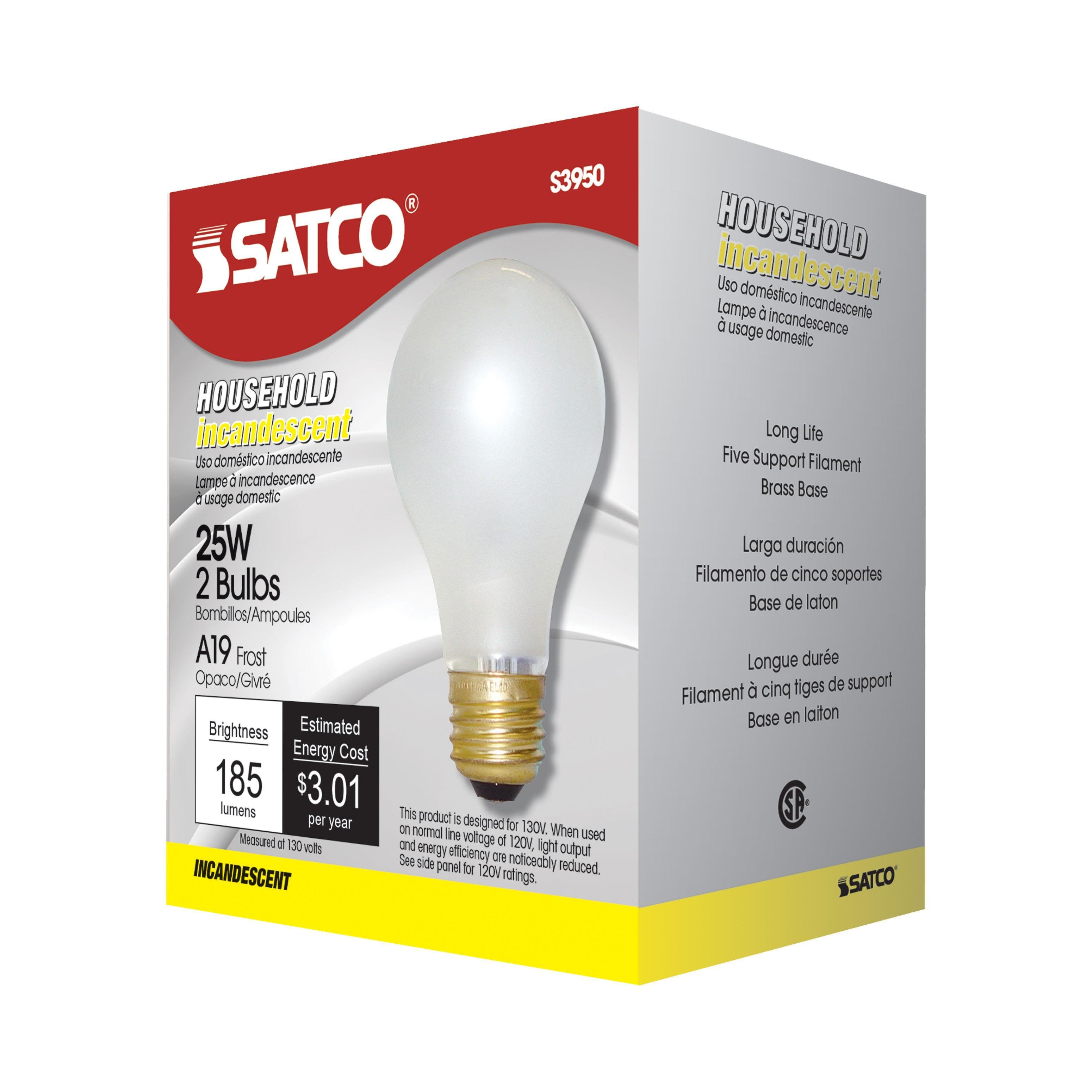 Picture of S3950 - 25 Watt A19 Incandescent - Frost - 2500 Average rated hours - 180 Lumens - Medium base - 130 Volt - 2/Pack