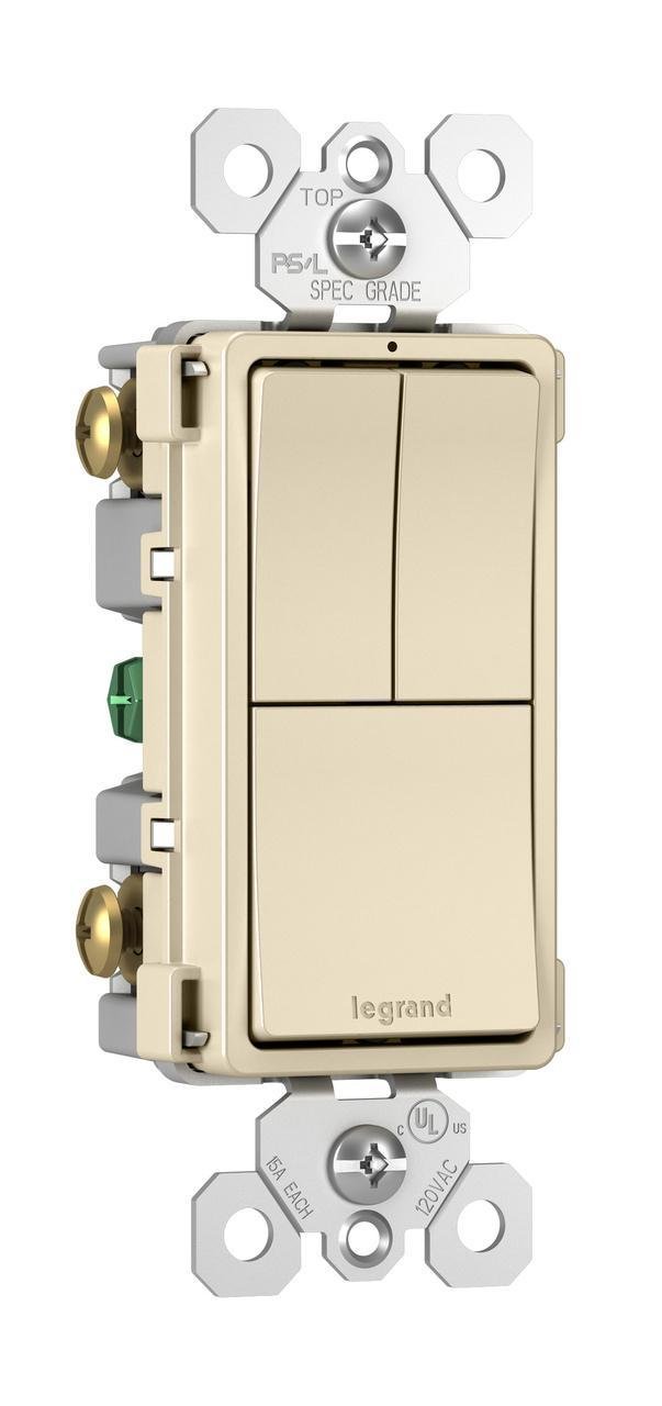 Picture of RCD113LA - radiant® Two Single-Pole Switches and Single Pole/3-Way Switch, Light Almond