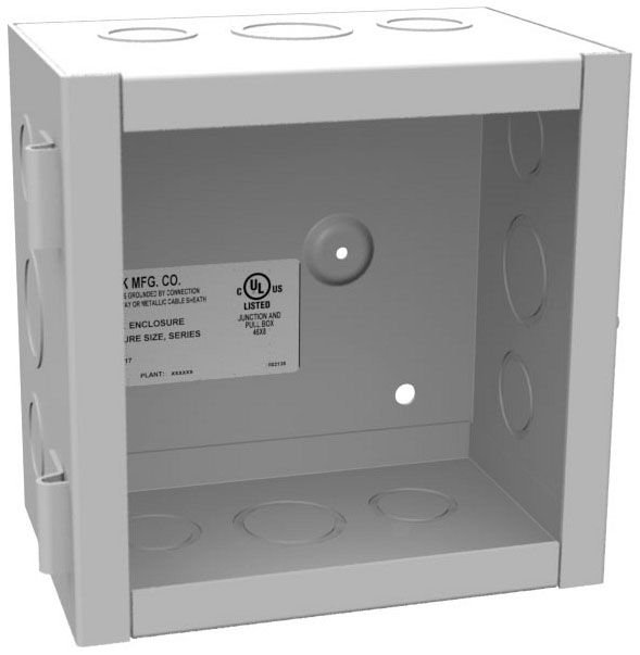 664-HC1 - 6x4X6 Hinge Cover Type 1 UL Listed Steel Knockouts ANSI 61 Gray Flush Pull Ring Formed Hinges Mounting Holes In Back