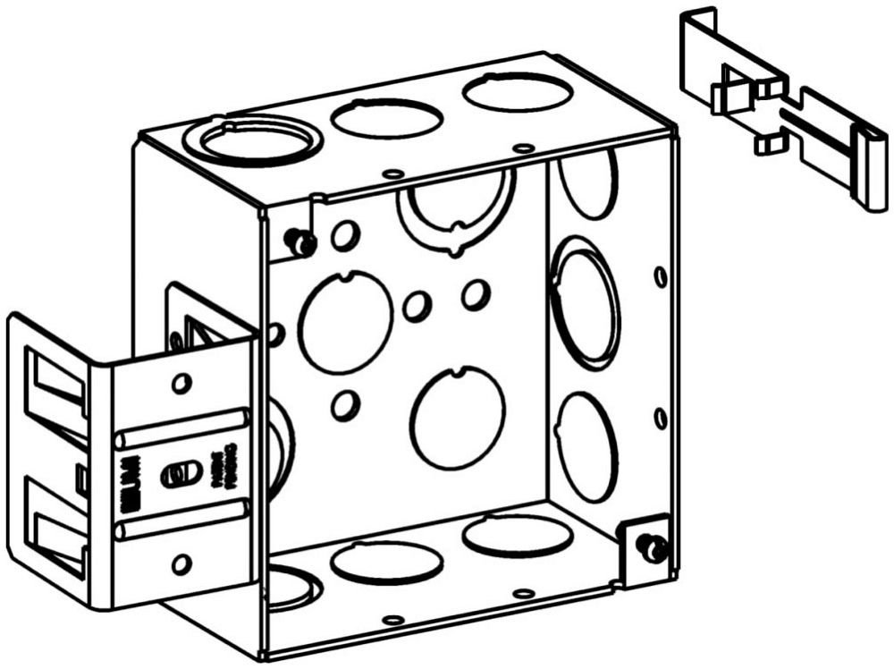4SDB-MKO-MS - 2-1/8" DEEP, 4" SQUARE (4S) DEEP BOX WELDED WITH MKO & MS BRACKET