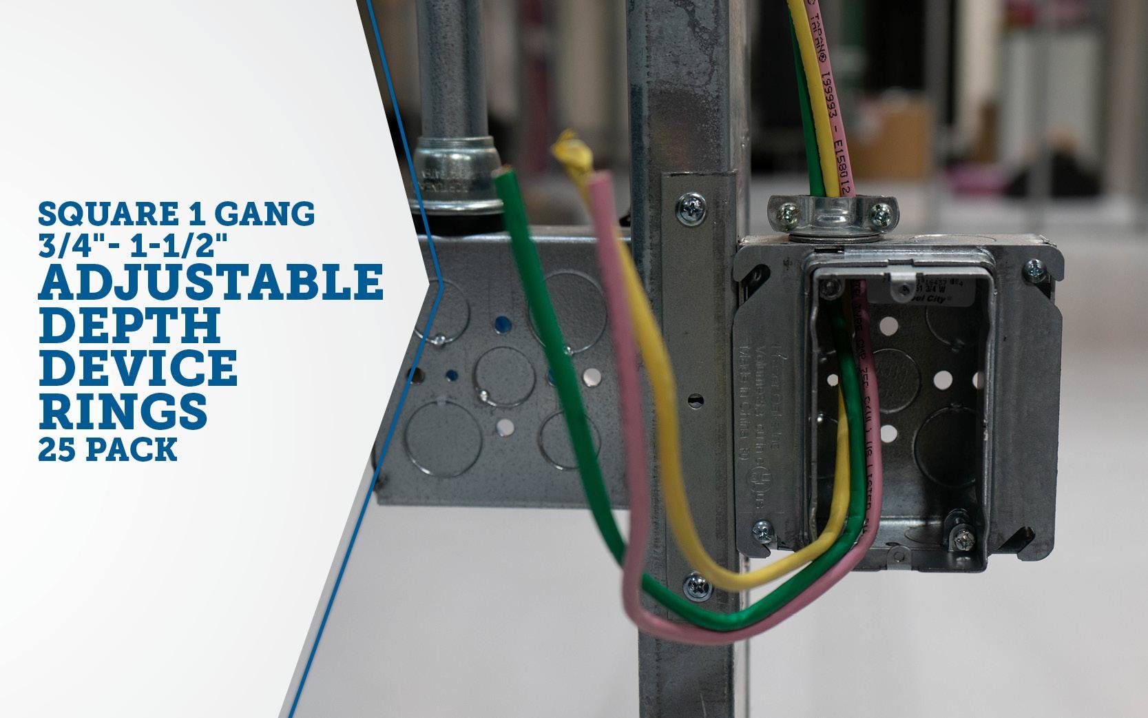 Picture of AMR1 - AMR1 - Four Sq. 1-Gang Adj. Depth Device Ring 3/Four to 1-1/2" Raised, 25 Pak