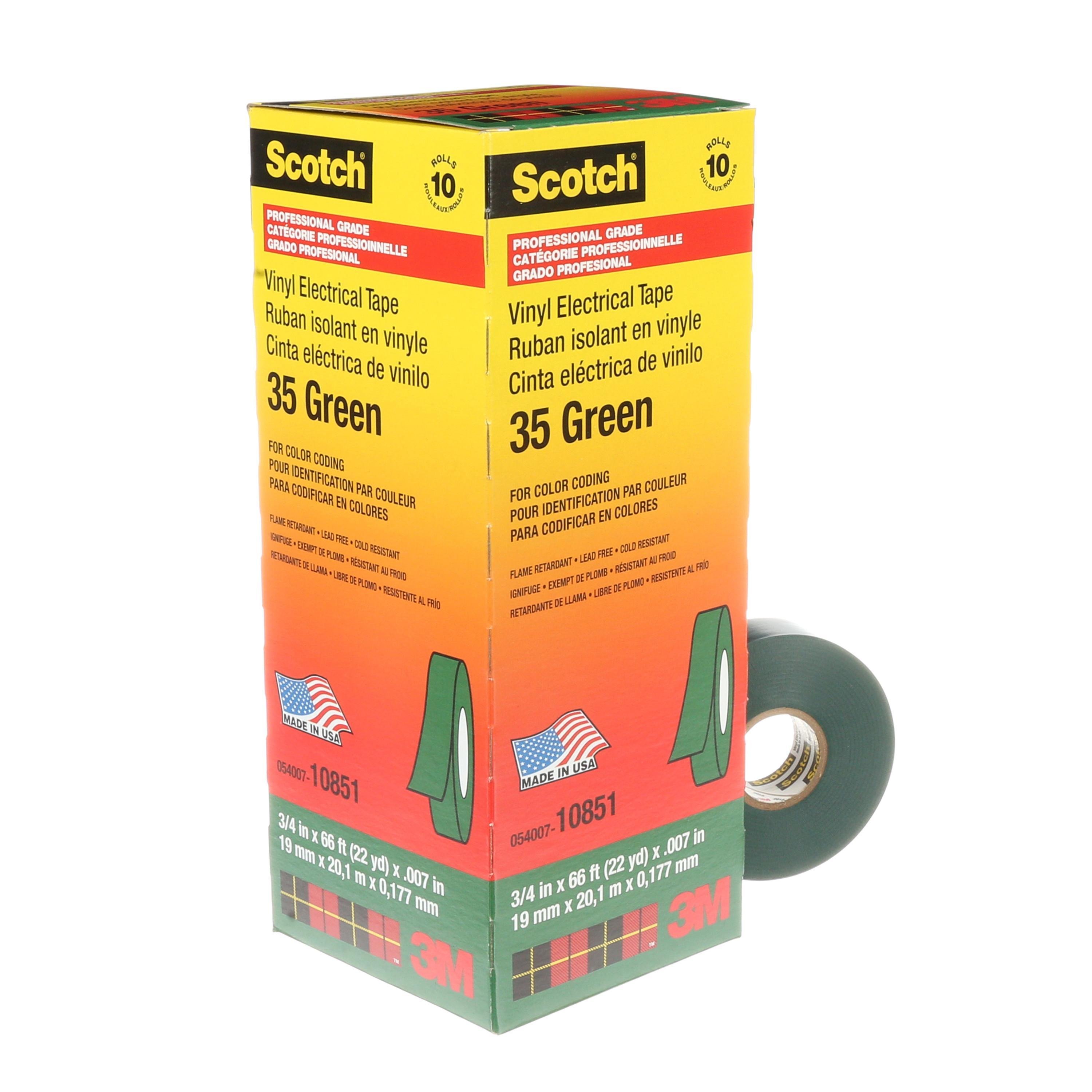 Picture of 35-GREEN-3/4X66FT - Scotch Vinyl Electrical Color Coding Tape 35-Green-3/4, 3/4 in x 66 ft (19 mm x 20,1 m), 100 per case