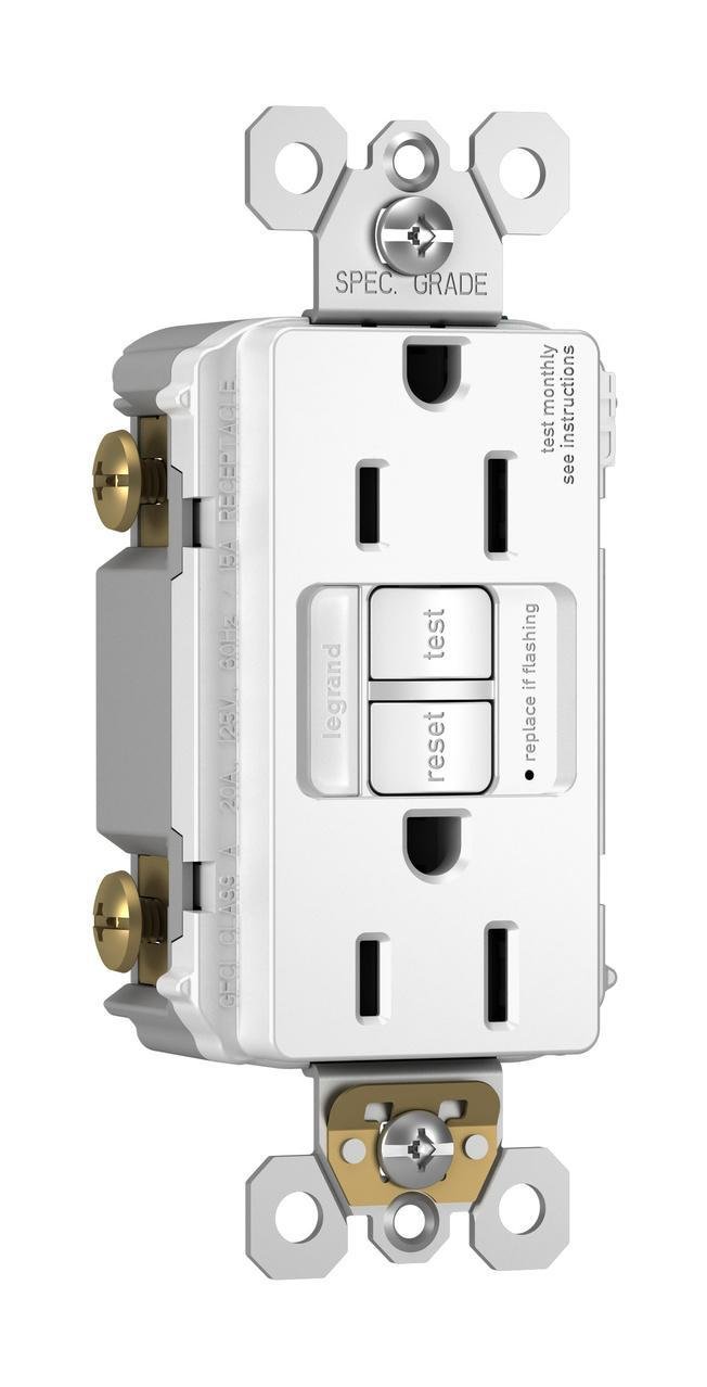 Picture of 1597NTLTRW - radiant® Tamper-Resistant 15A Duplex Self-Test GFCI Receptacles with SafeLock® Protection and Night Light, White