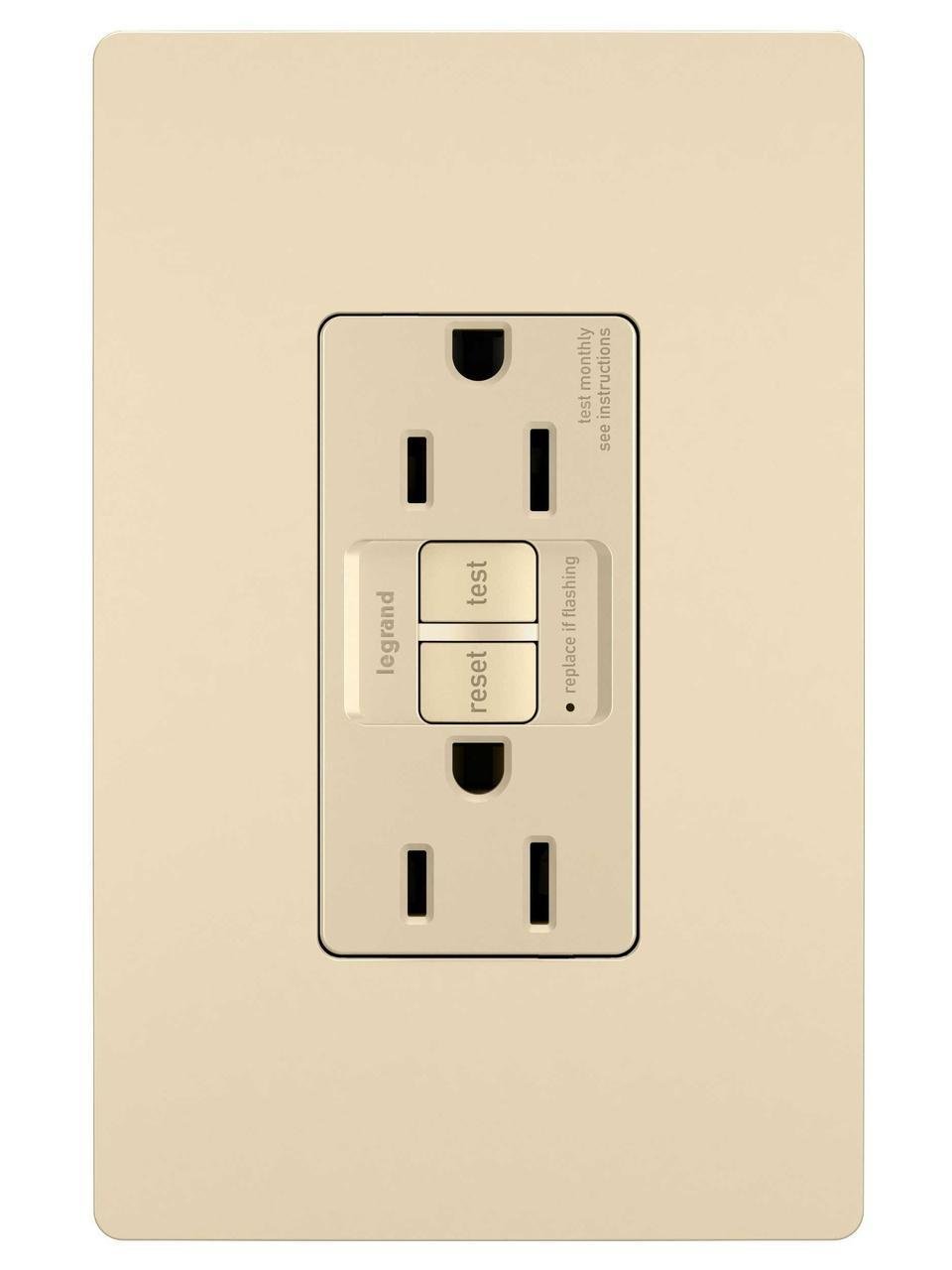 Picture of 1597-I - radiant® 15A Duplex Self-Test GFCI Receptacles with SafeLock® Protection, Ivory