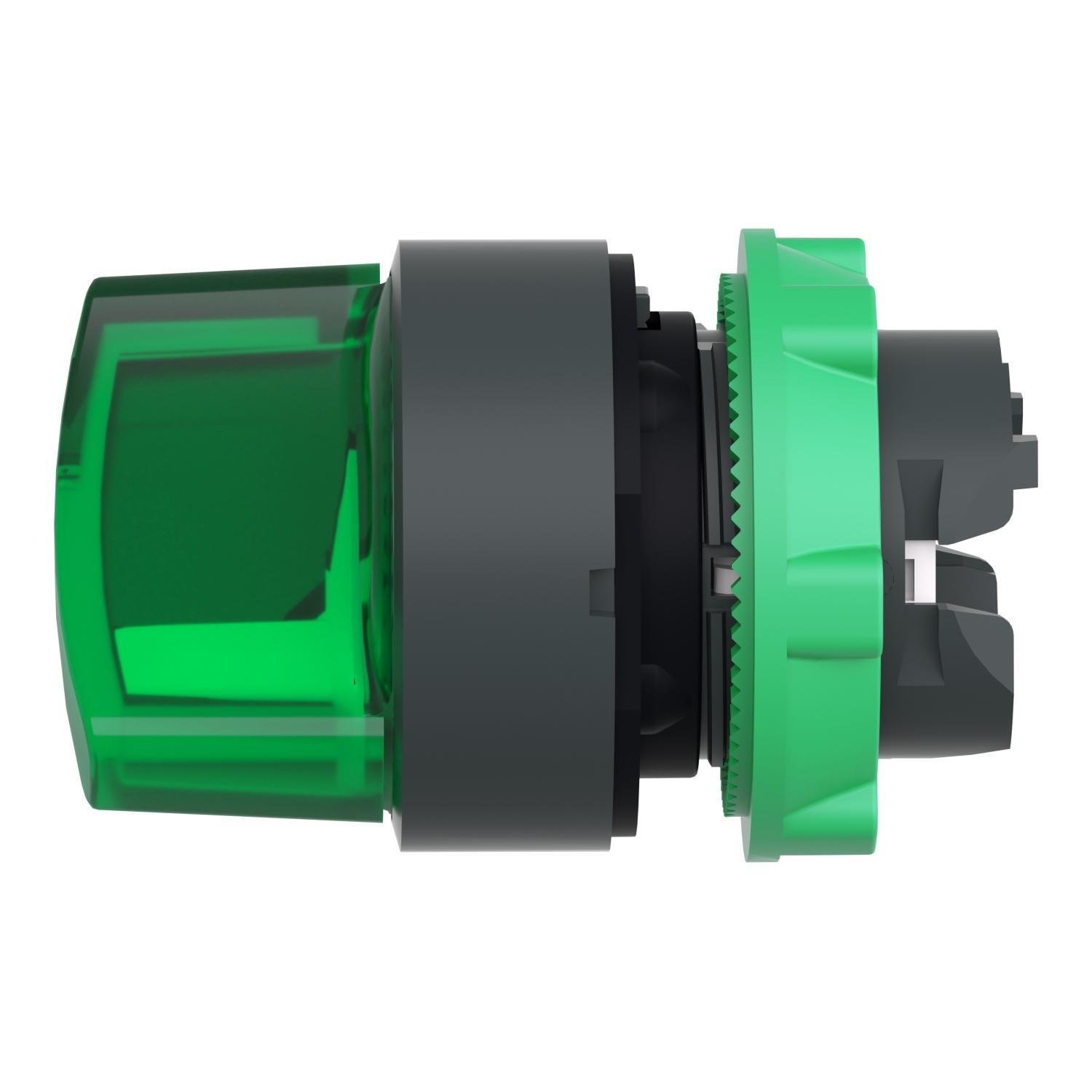 Picture of ZB5AK1233 - Head for illuminated selector switch, Harmony XB5, Harmony XALF, grey plastic, green handle, 22mm, universal LED, 2 positions