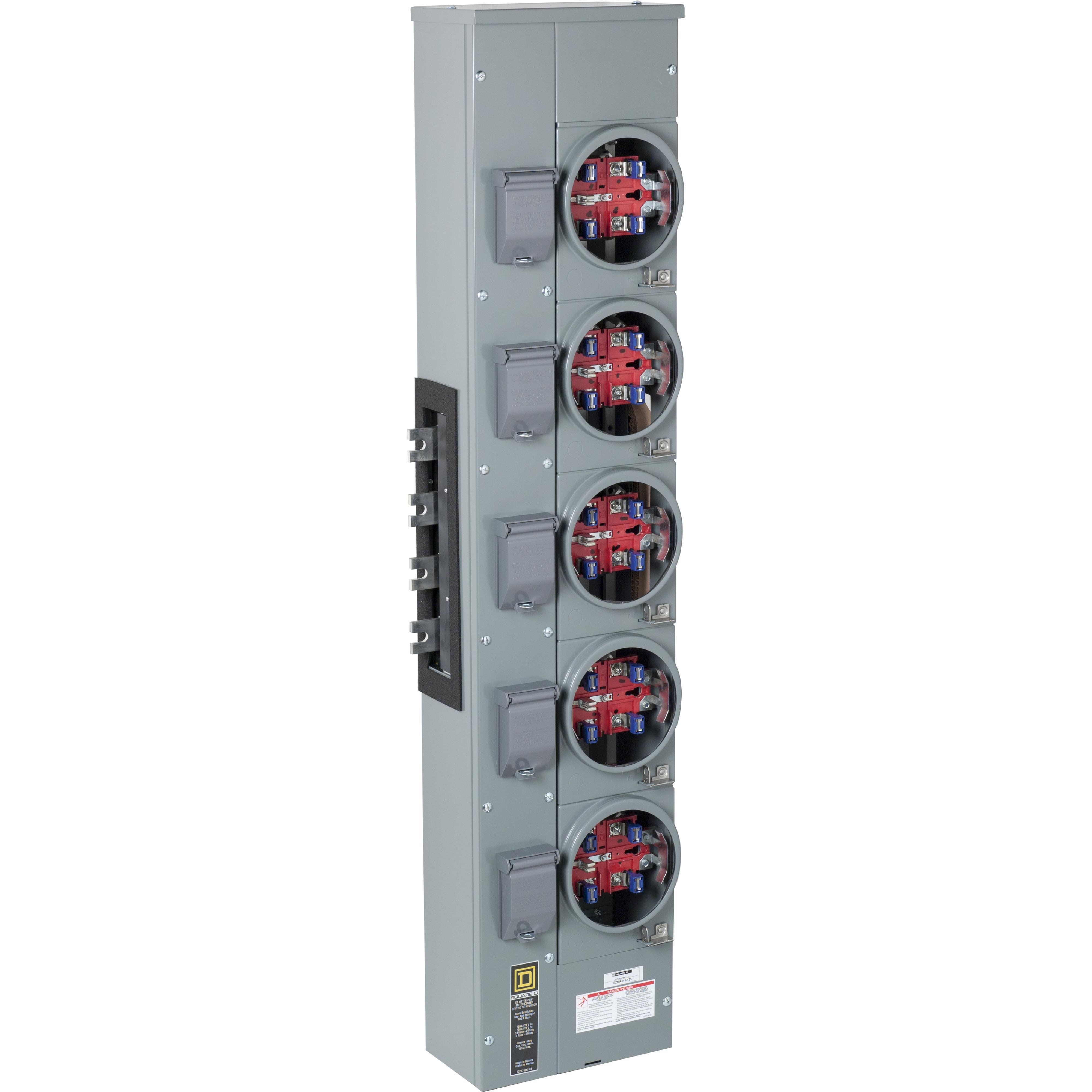 EZMR315125X - Branch unit, EZ Meter-Pak, 125A, 5 x 5 jaw sockets, 208Y/120VAC, no bypass, ringless, 1200A Al/Cu busbar
