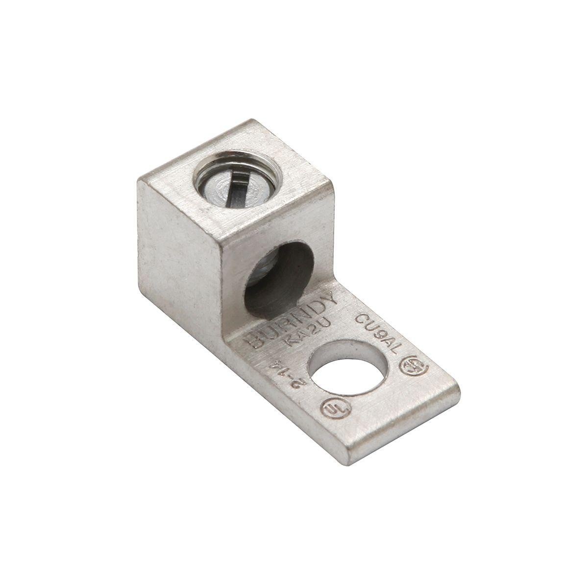 KA25U - Aluminum Universal Terminal, 1 Hole, 14-1/0 AWG (Str), 1/4" Stud, 1 Screw, Al/Cu Rated, Tin Plated