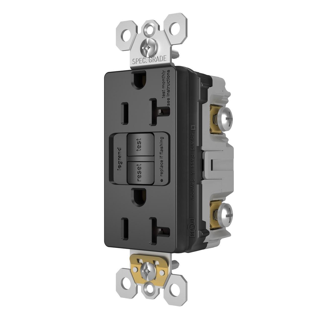 Picture of 2097-BK - radiant® 20A Duplex Self-Test GFCI Receptacles with SafeLock® Protection, Black