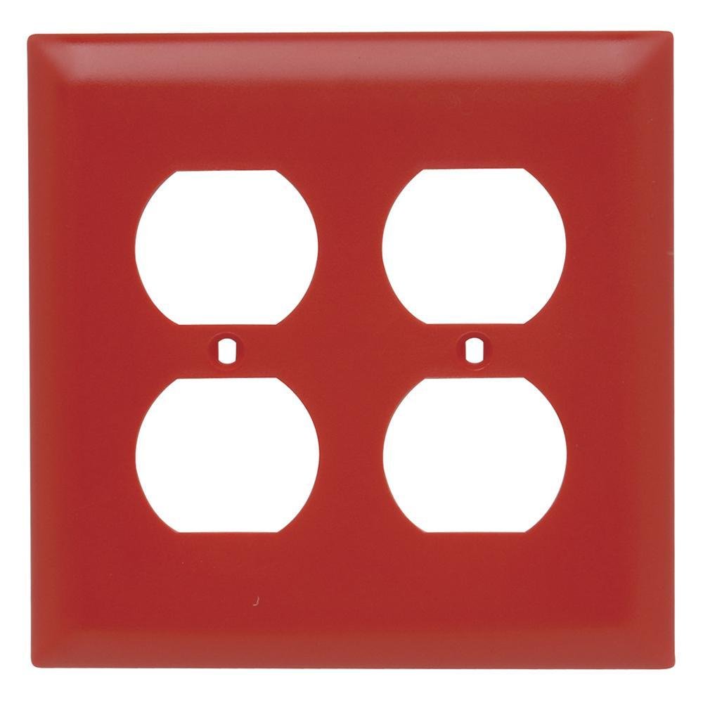 TP82-RED - TradeMaster® 2-Gang Nylon Wall Plate, 2 Duplex Receptacle Openings, Red