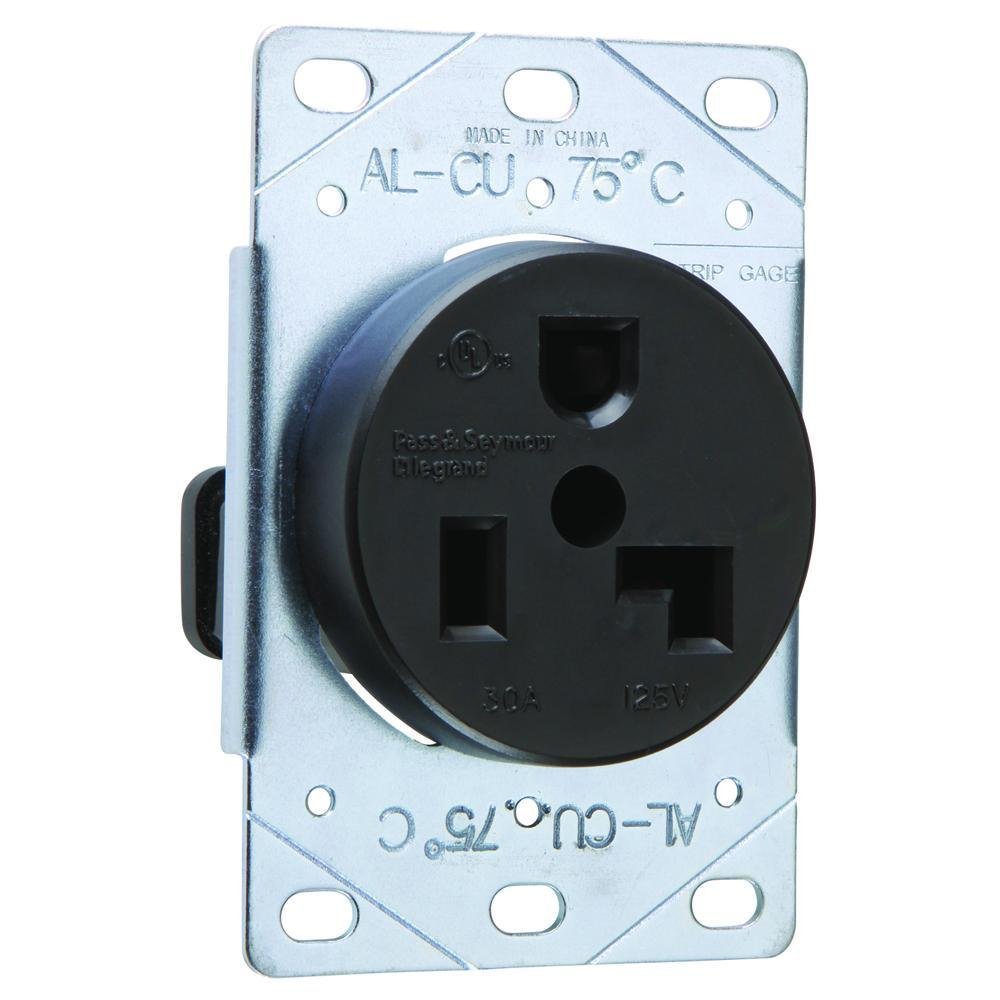3802 - 30A 125V 5-30R Straight Blade Single Flush Receptacle, 2-Pole, 3-Wire