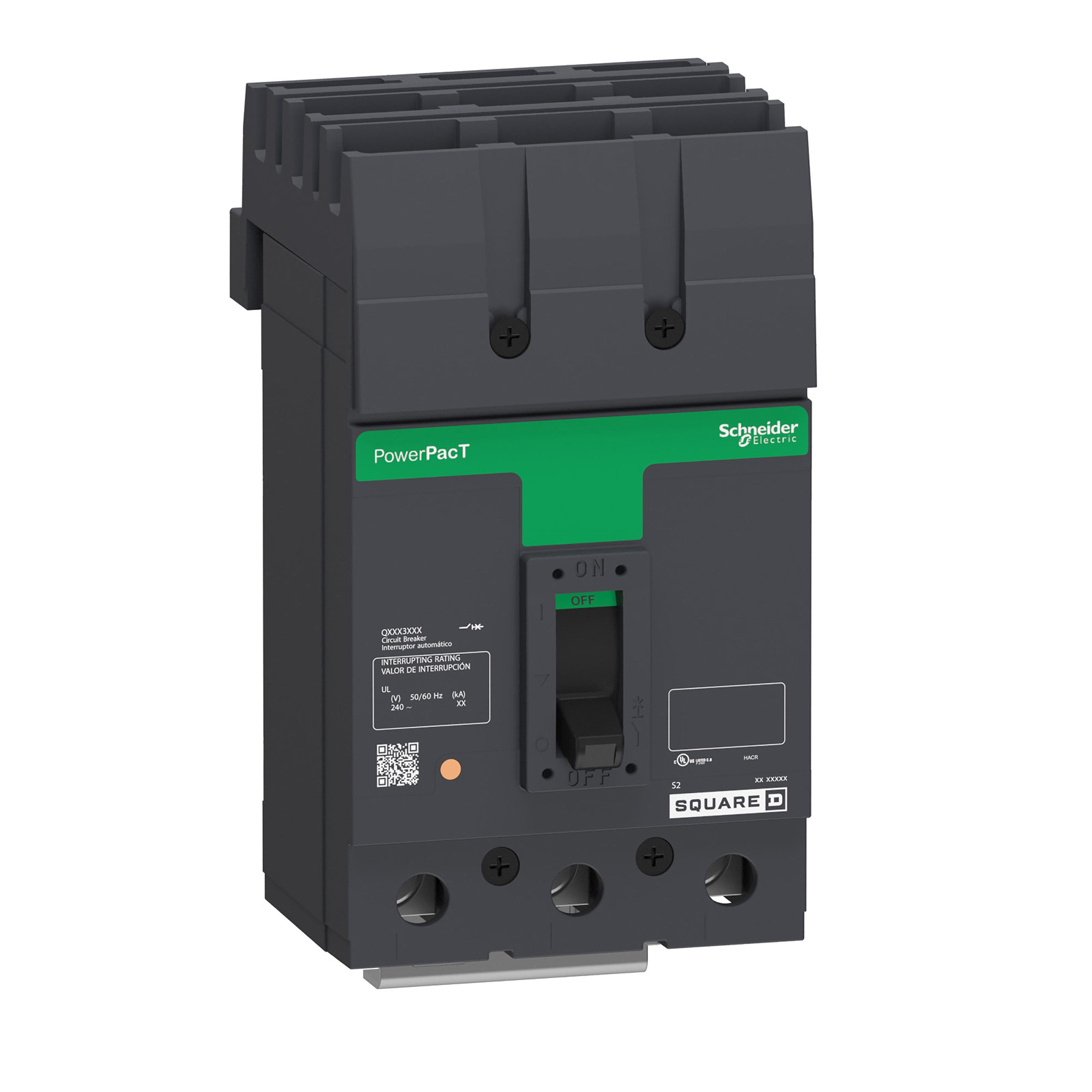 Picture of QDA32100 - Circuit breaker, PowerPacT Q, 100A, 3 pole, 240VAC, 25kA, I-Line, thermal magnetic, 80%, ABC
