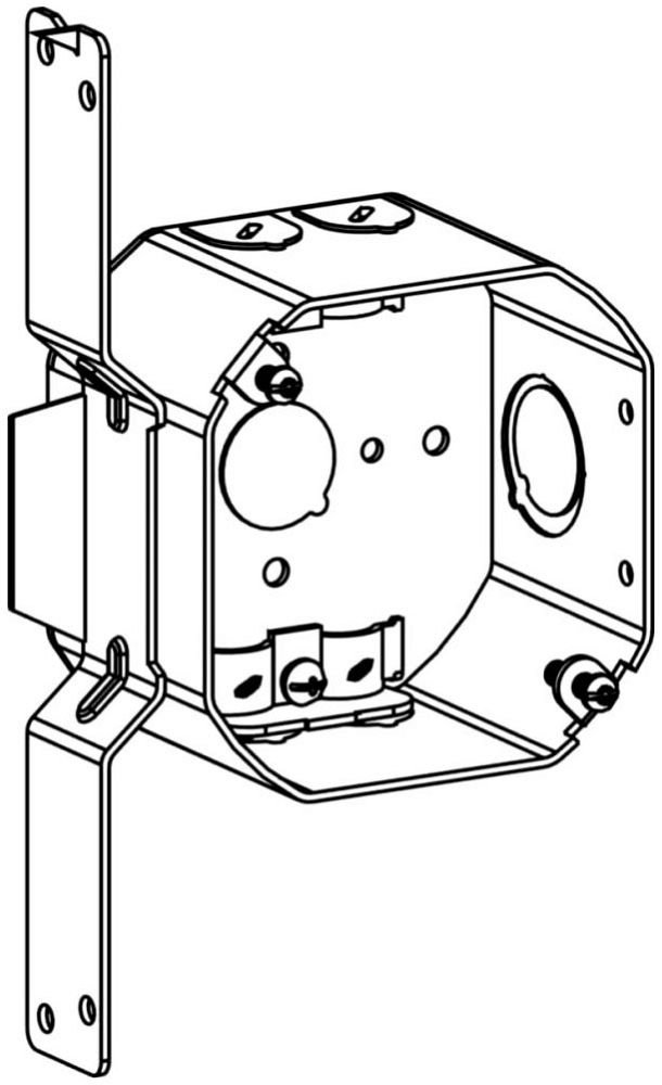 4RDB-NM-FB - 2-1/8" DEEP, 4" (4O) WELDED OCTAGON STEEL BOX WITH NM CLAMPS & FB BRACKET
