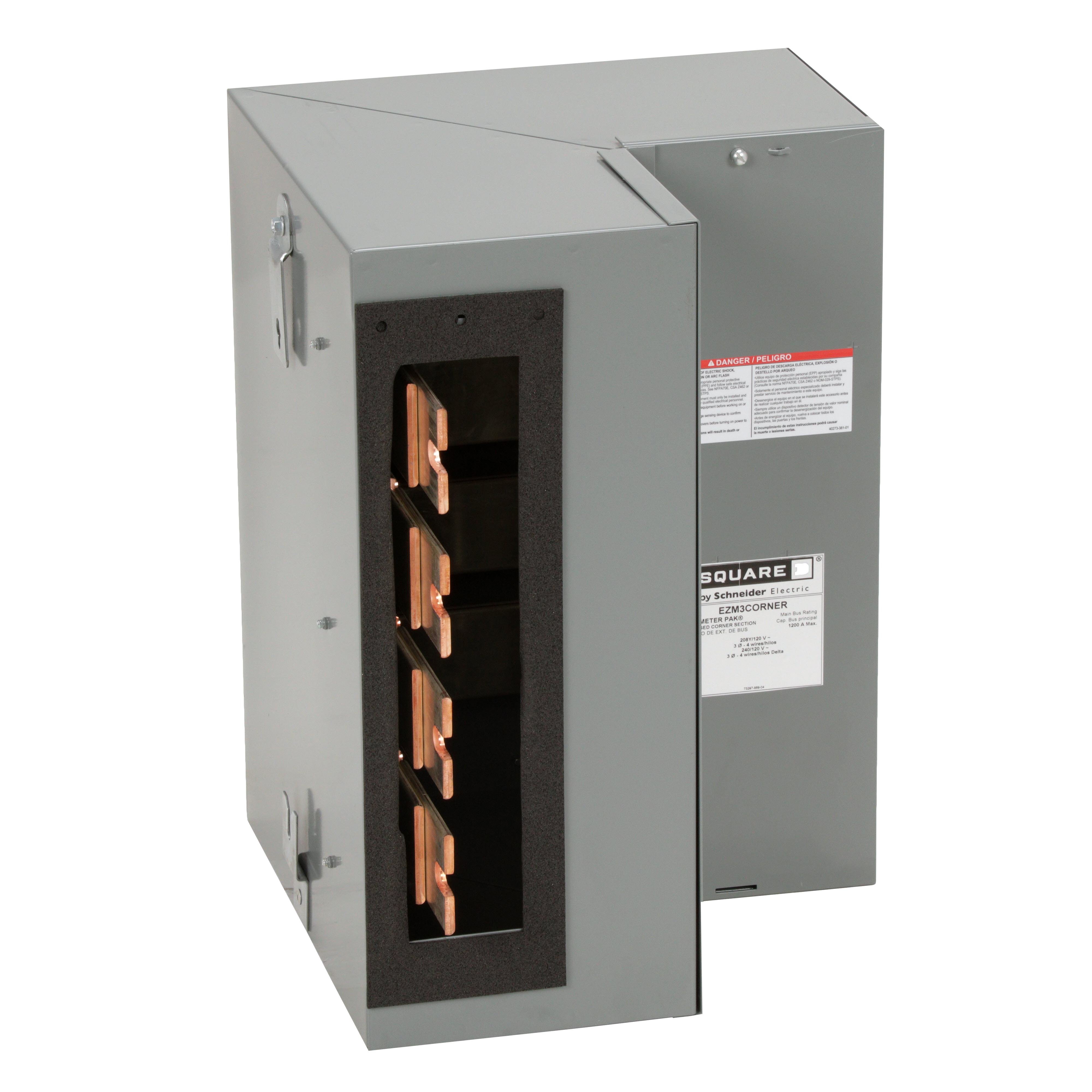EZM3CORNER - Meter accessory, EZ Meter-Pak, bus inside corner section, 1200A bus, 3 phase, 4 wire, Cu, 14.75in W