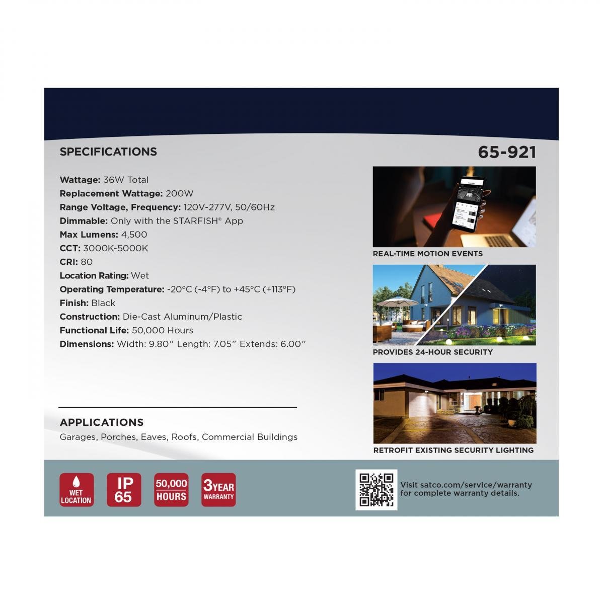 Picture of 65-921 - Rectangular Security Light W/ Camera, Black